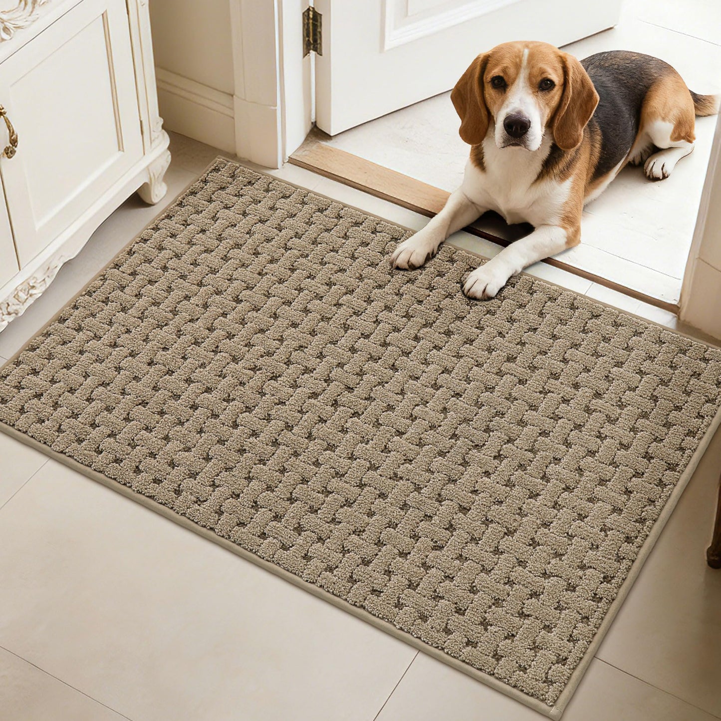 FLOORHUG Door Mat Indoor Entrance 24x36, Non-Slip Washable Doormats Entry Way Mats, Dirt Resistant and Absorbent Welcome Mat, Easy Clean Low-Profile Doormat, Front Door, Inside Entrance, Beige