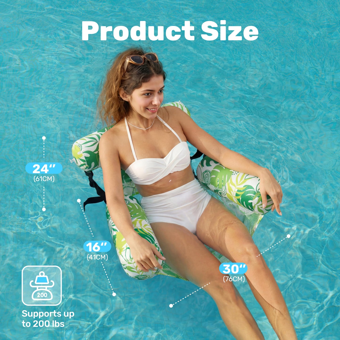 SLOOSH Inflatable Pool Floats Adult, 2 Packs Floating Lounge Chairs,Blow up Pool Noodles for Adult Heavy Duty,Floating Chair for Party Summer Water Beach Lake Fun,Summer Leaves-Green,Blue