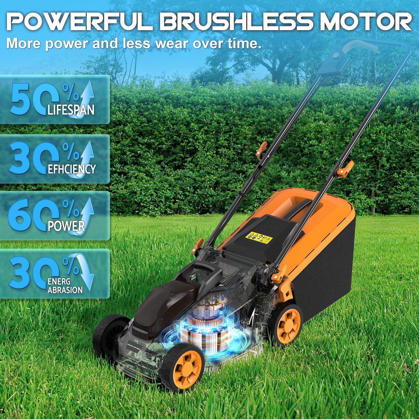 Cordless Lawn Mower (No Battery) Compatible with Dewalt 20V Max Battery, 14" Electric Lawn Mower with 5 Heights Adjustment, Brusless Electric Mower for Garden, Yard