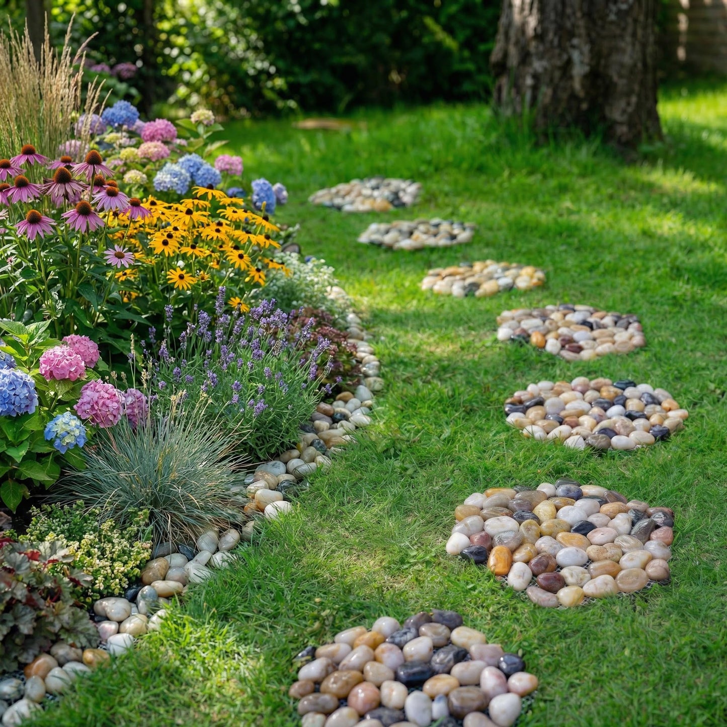 6 PCS Natural River Rock Stepping Stones for Garden Walkway - 9.5'' Hexagon Pebble Mats with Non-Slip Mesh Backing - Decorative Outdoor Stone Pavers for Patio, Lawn, Backyard Path & Landscaping Decor