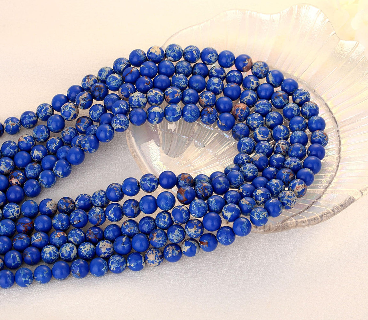 NUKAYAI Lapis Blue Imperial Jasper Beads 60Pcs Crystal Beads 8mm Round Stone Colorful Bead Smooth Loose Bead for Bracelet Necklace DIY Earrings Making
