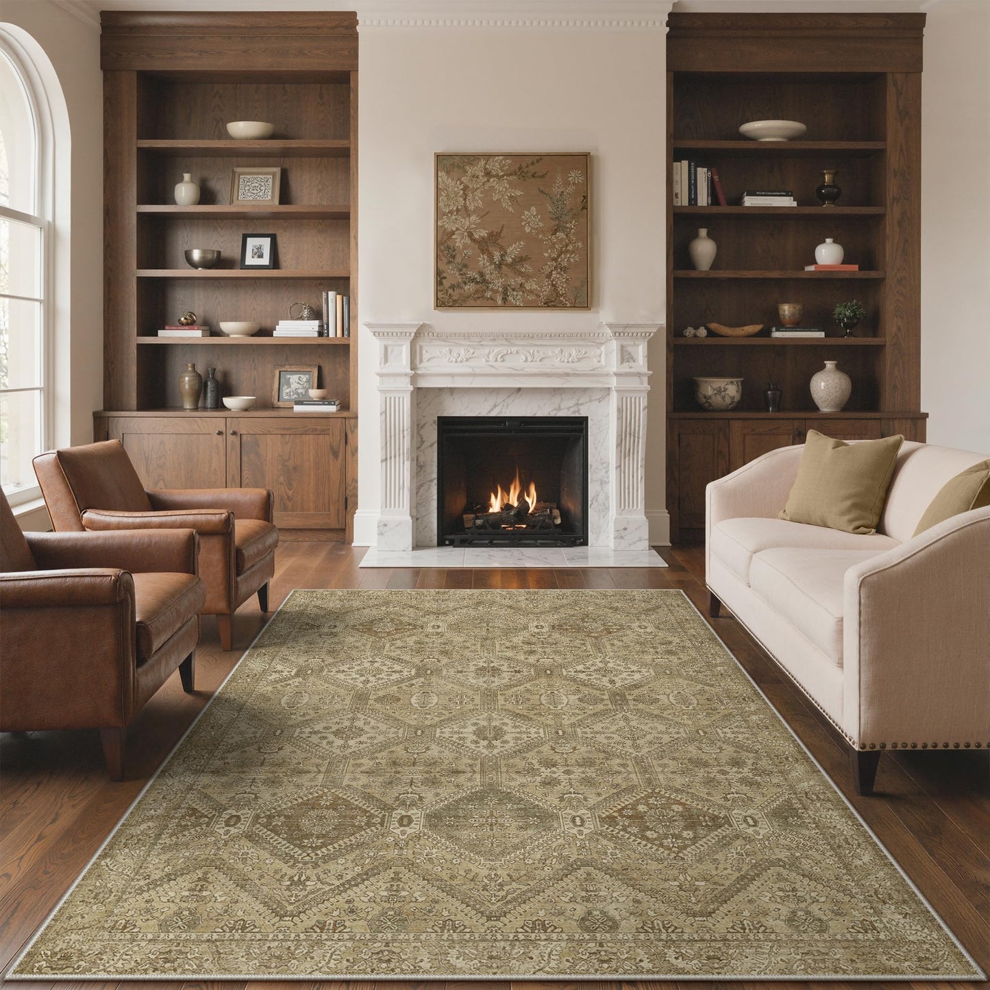 GENIMO Area Rug 2x3 Doormat, Machine Washable Low Pile Rugs, Small Retro Entryway Mat for Entrance, Hallway, Kitchen and Corridor, Tan Brown