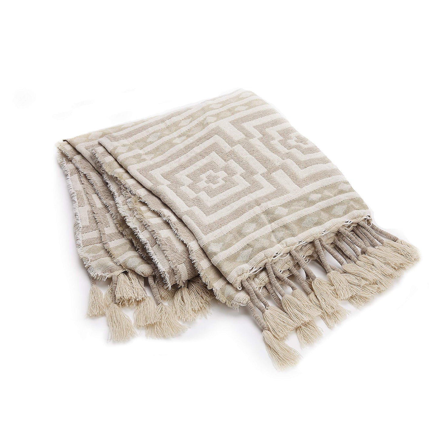 Jungalow Hypnotic Fringed Throw Blanket, Taupe, 50x60''