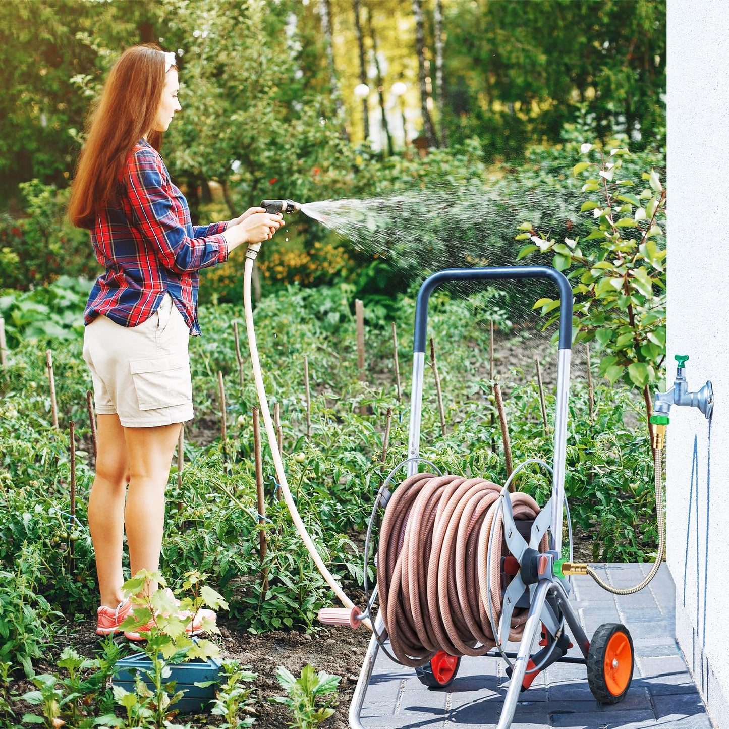 Female to Female Short Garden Leader Hose 4FT,Metal Hose Reel Connecting Hose,Stainless Steel Hose Connector for Hose Reel,Flexible,Kink-Free & No Leak Outdoor Water Pipe Extension Adapter