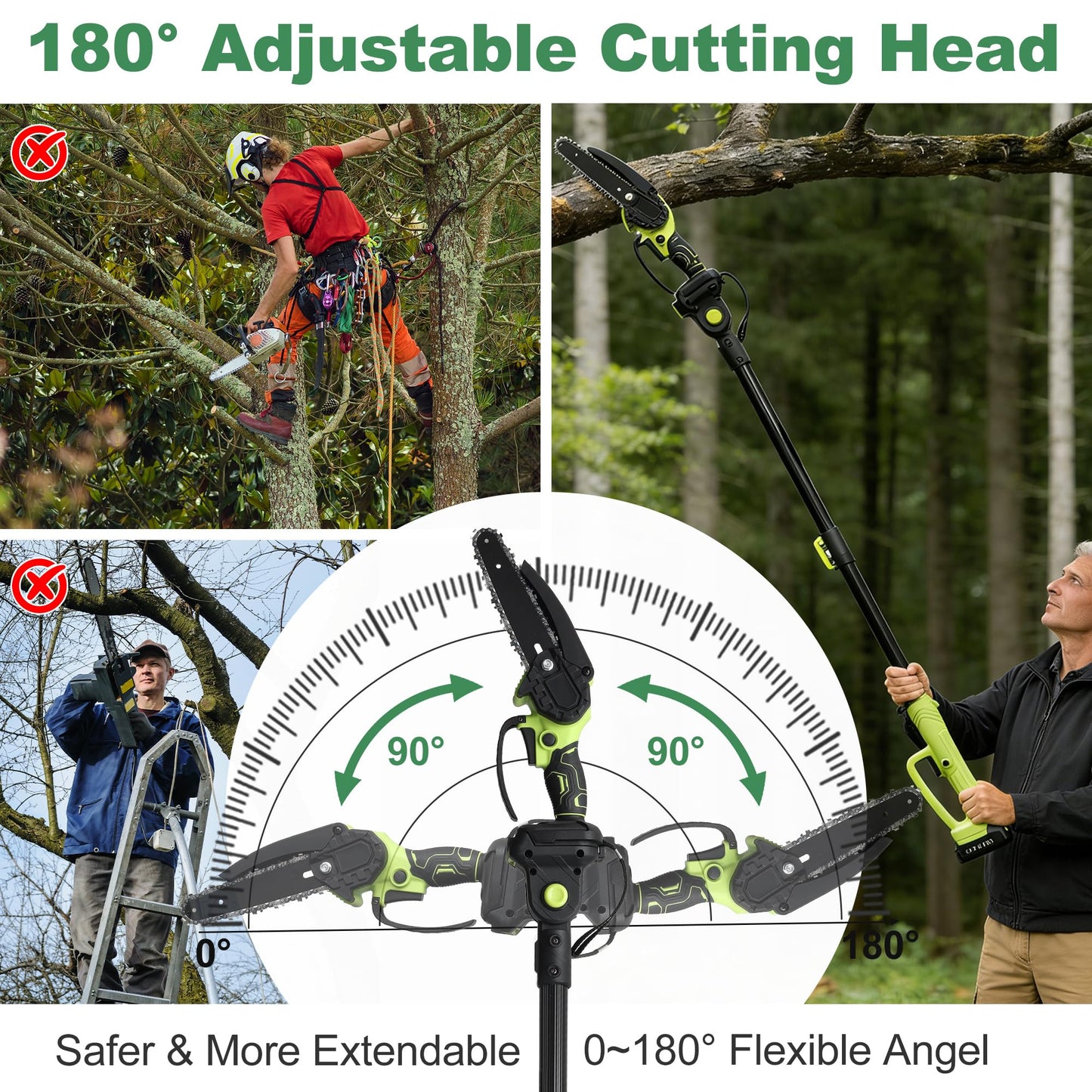 Electric Pole Saw, 6 Inch Battery Powered Tree Trimmer and Handheld Mini Chainsaw with Adjustable Extension Pole for Branch Limb Cutting,Pruning,Yard,Garden, Brushless Pole Saw