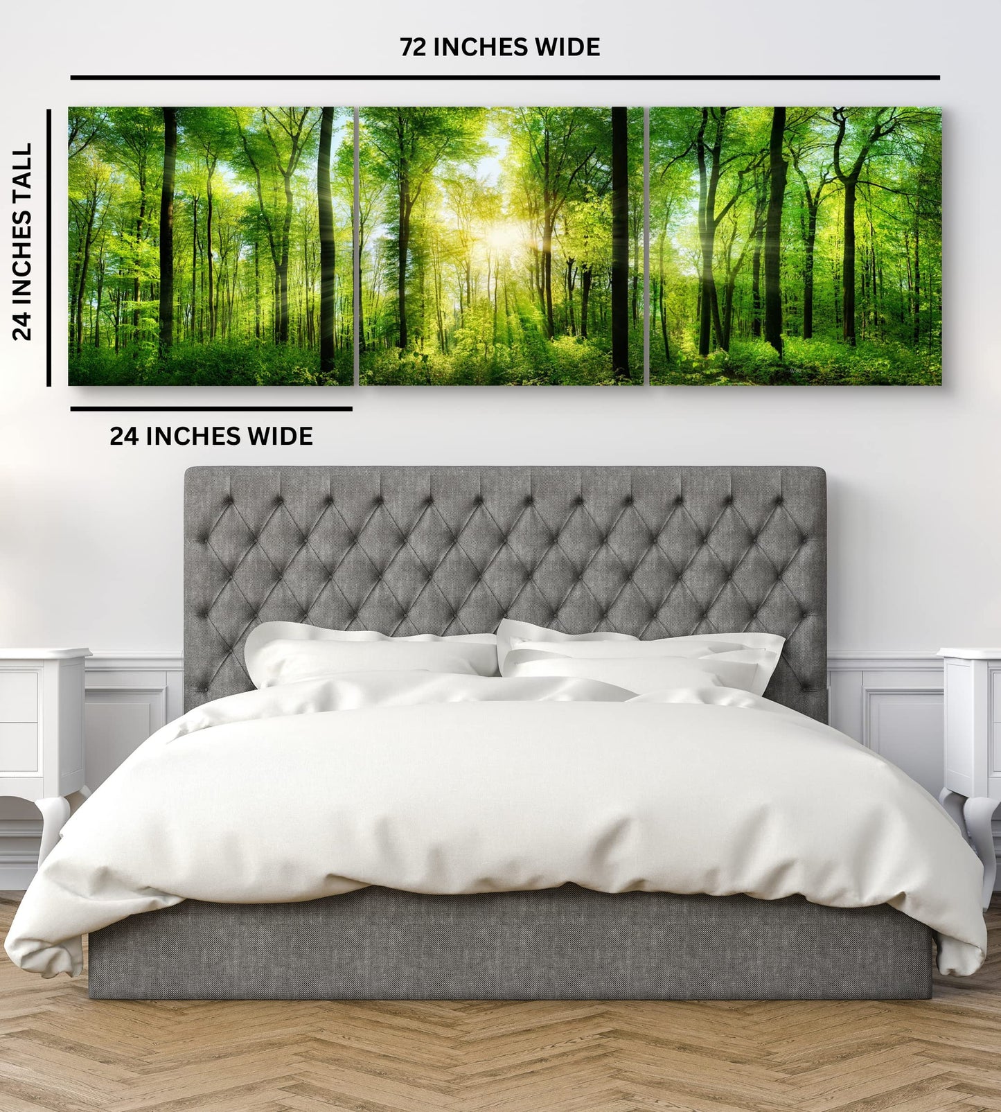 Forest Wall Art Decor - Large Canvas Art 24x72 - 3 Panel Green Nature Print - Forest Picture of Trees Wall Art - Landscape Nature Canvas Wall Art for Living Room, Bedroom & Office