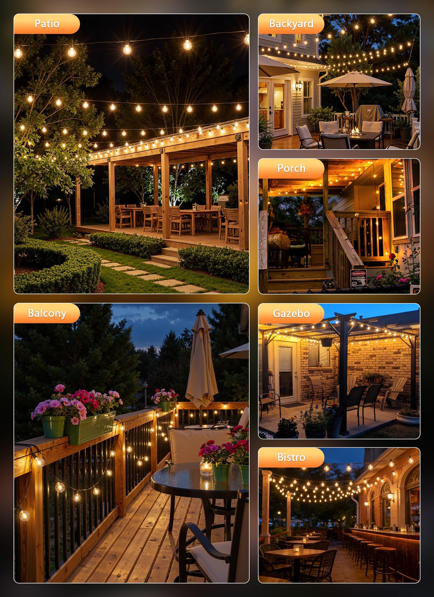 Outdoor String Lights with Remote, 100Ft Outside Waterproof Light with Dimmable G40 LED Bulbs, Shatterproof Connectable Hanging Patio Lights for Porch, Backyard, Bistro, Deck, Balcony, Home Decor