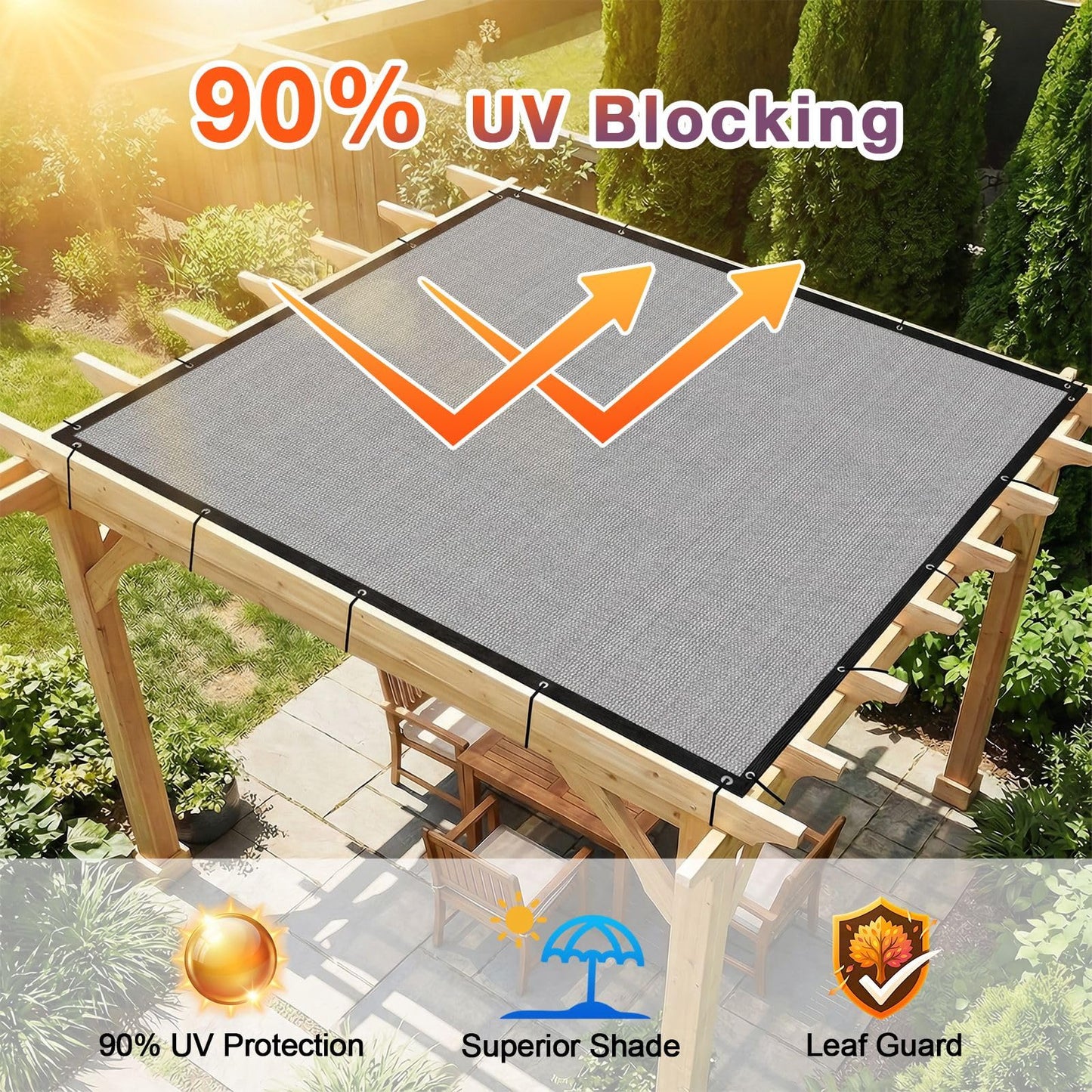 Outaro 90% Sun Shade Cloth with Gromments, 0 6' X 0 8' Pergola Shade Cover Canopy, UV Protection Mesh Tarp Sun Screens for Outdoor Patio Garden Gazbos Porch Courtyard, Light Gray