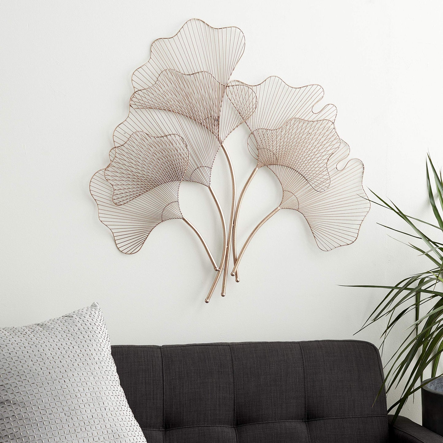 Deco 79 Metal Floral Home Wall Decor Ginkgo Leaf Wire Wall Sculpture, Wall Art 35" x 1" x 34", Copper