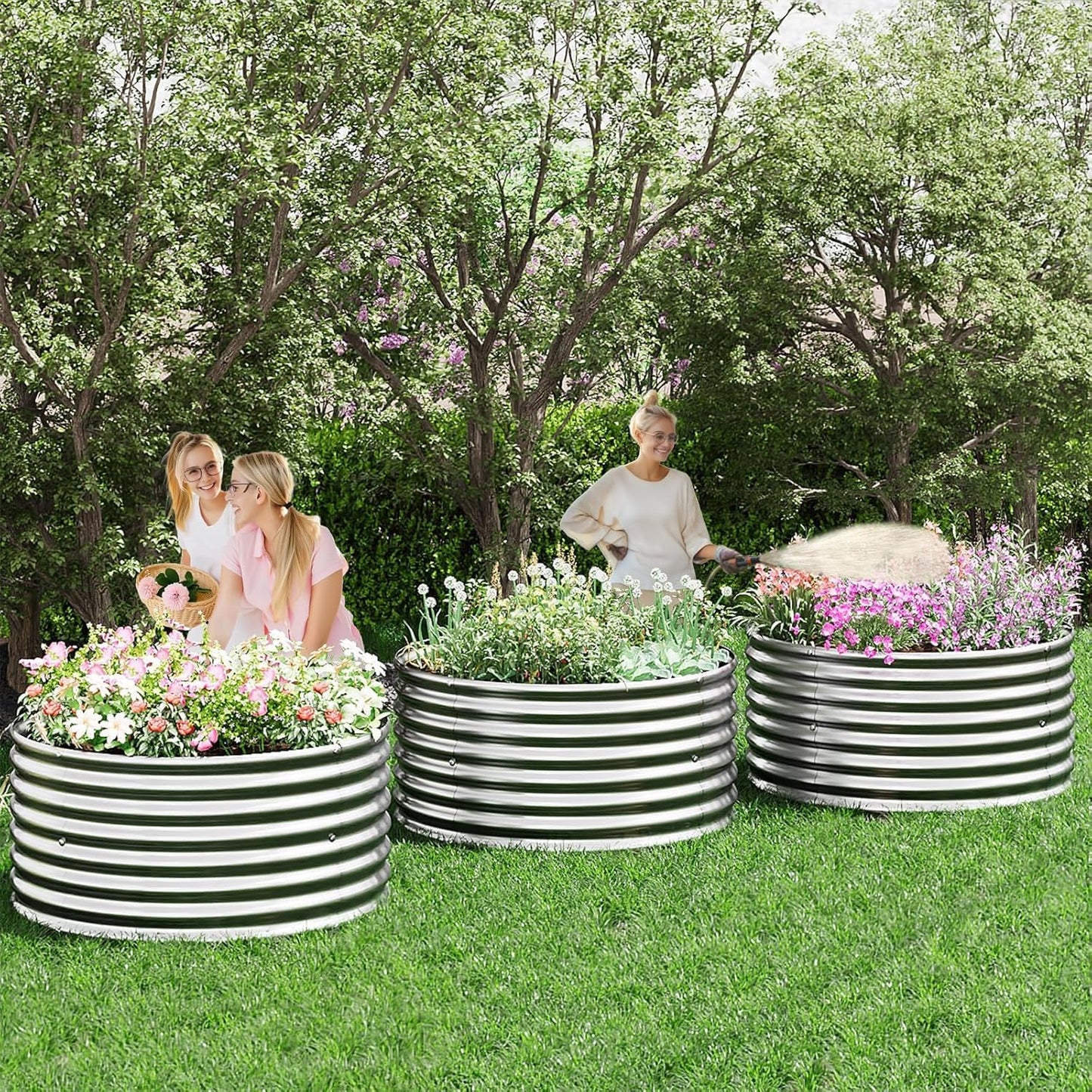 CATMANOR 4 Pack 2x2FT Round Corrugated Galvanized Steel Raised Garden Bed Outdoor, Metal Above Ground Garden Bed for Vegetables and Flowers, Raised Beds for Gardening-2x2FTx10Inch