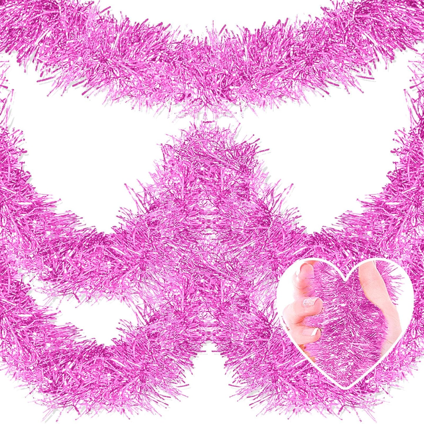 50 Feet Christmas Tinsel Garland, Metallic Twist Garland Wall Hanging Tinsel Garland Backdrop for Parade Floats, Carnival, Birthday, Wedding, New Year Party Decorations (Macaron Pink, 2in x 50ft)