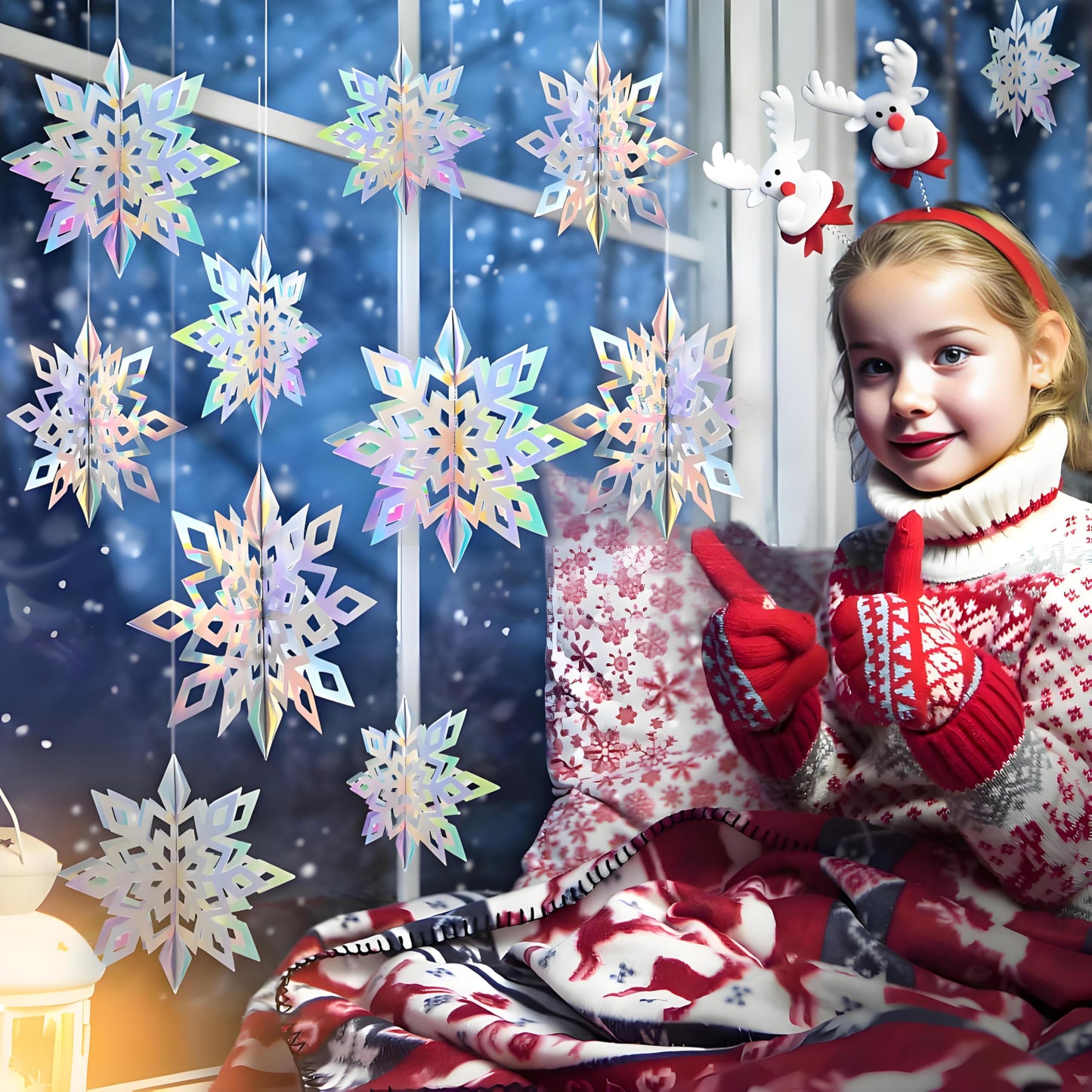 12pcs 3D Christmas Hanging Snowflakes Decorations， Iridescent Paper Snowflakes Snow Flakes Garland for Winter Wonderland Frozen Christmas Birthday Party Decorations，