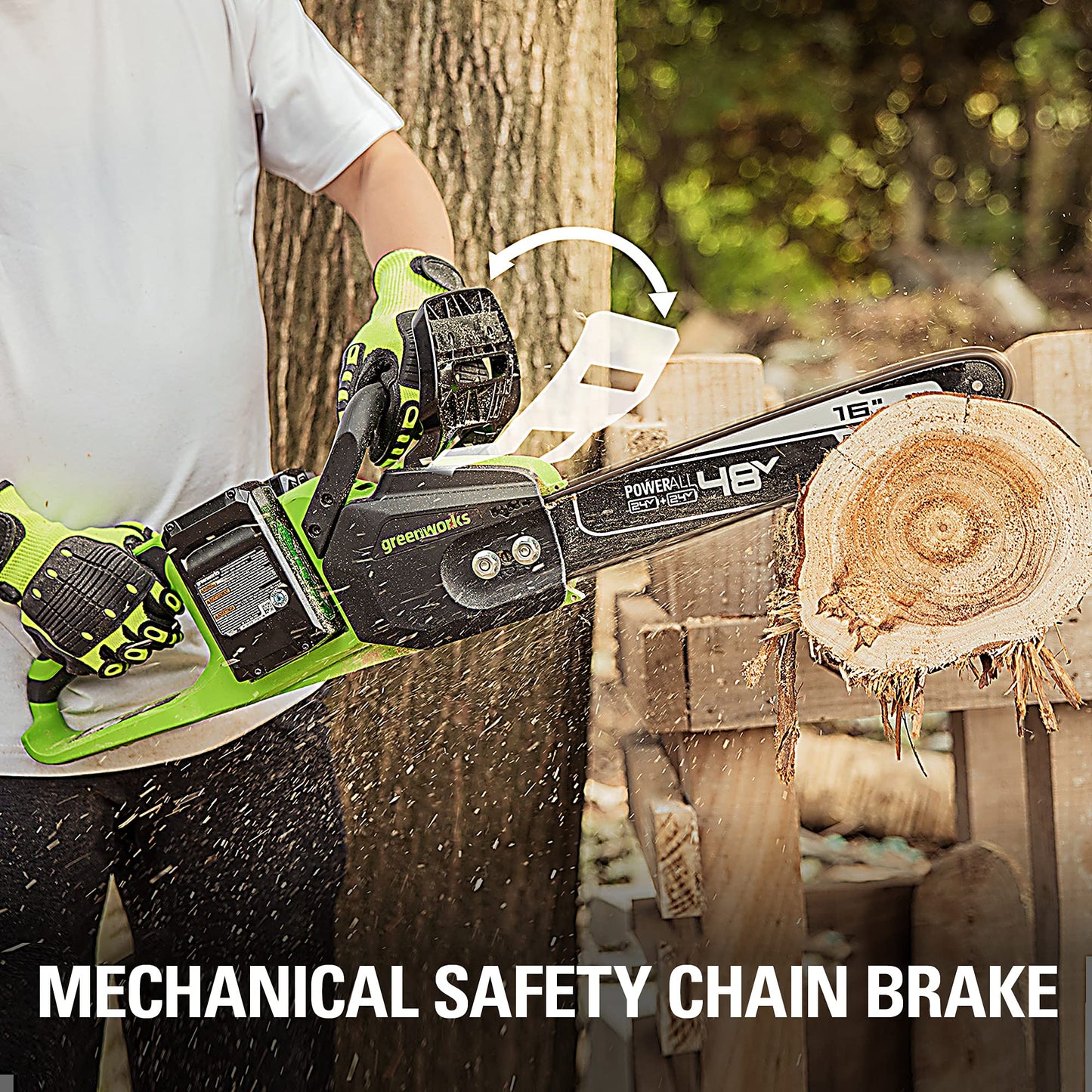 Greenworks 48V (24V x 2 ) 16" Brushless Cordless Chainsaw (Great For Tree Felling, Limbing, Pruning, and Firewood / 200+ Compatible Tools), (2) 4.0Ah Batteries and Dual Port Rapid Charger Included
