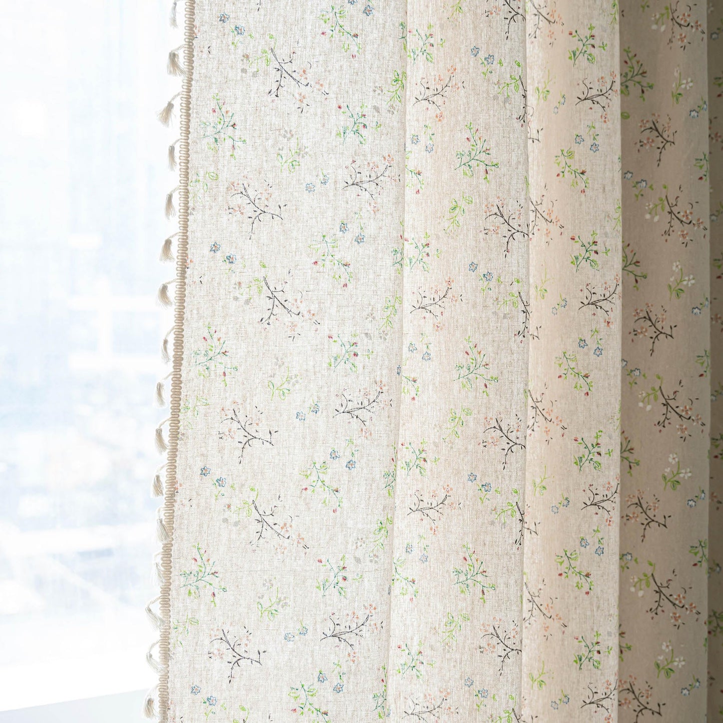 ENJOYBRIDAL Floral Boho Curtains 2 Panels Short 63 Inch Curtains Patterned Semi Sheer Living Room Drapes Farmhouse Bohemian Window Curtain Panels with Tassel Beige Rod Pocket Bedroom Drapes