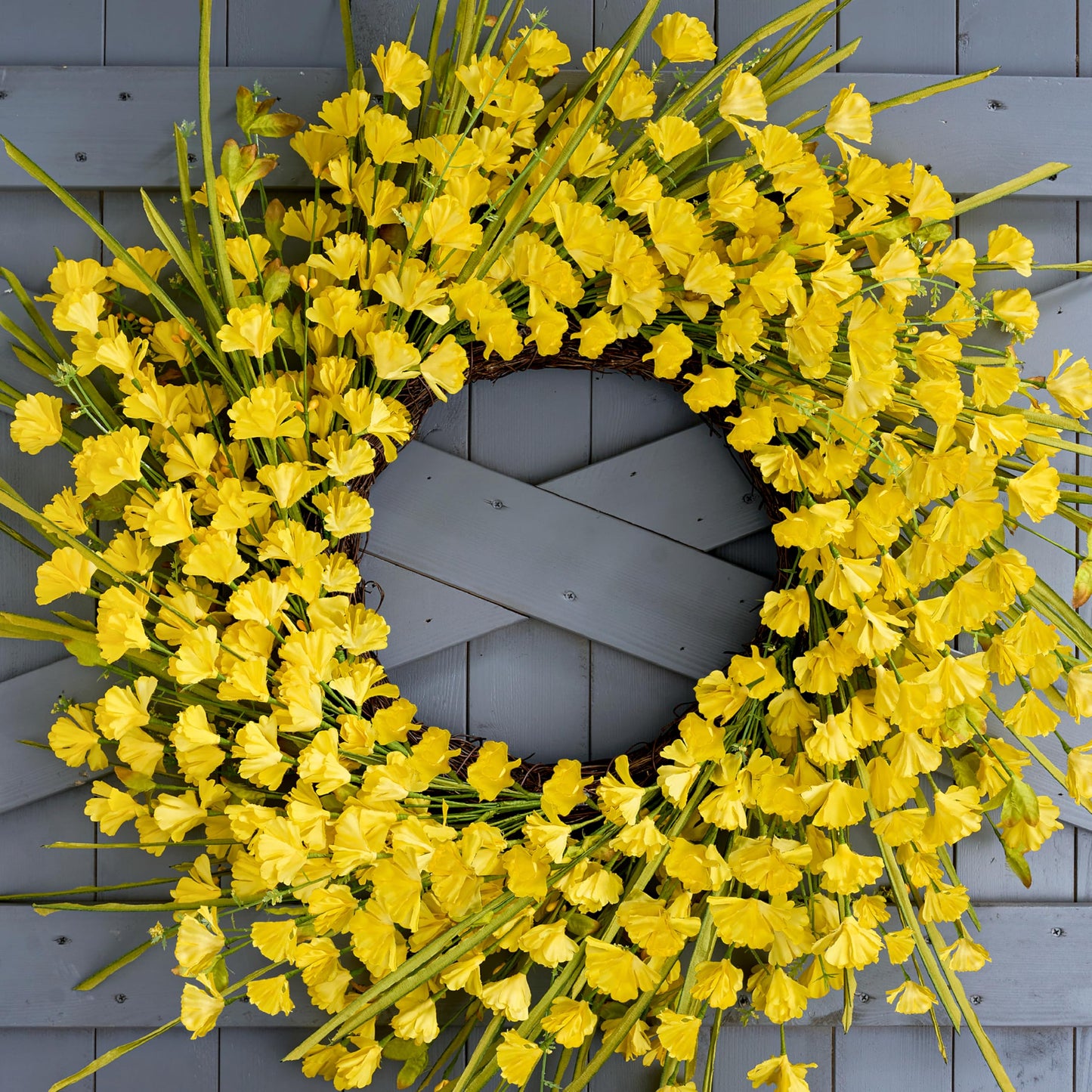Zjlmit Artificial Spring Wreaths for Front Door 24 inch Spring Wreath Yellow Summer Wreath with Yellow Flowers Berries for Porch Farmhouse Wall Indoor Home Decoration