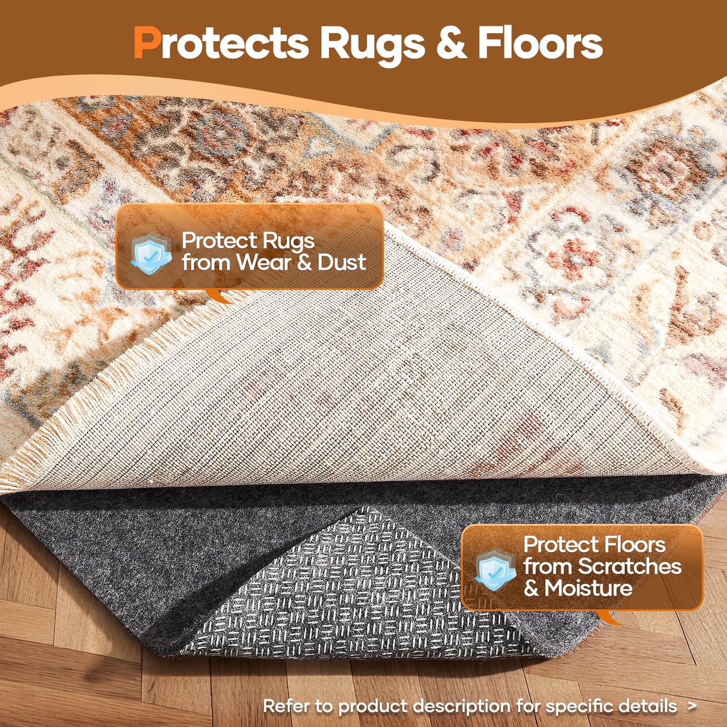 Veken Non Slip Cushioned Rug Pad Gripper, Felt and Silicone Backing, Carpet Liner for Hardwood Floors and Finishes, Under Area Rugs Anti Skid Mat, Keep Rugs Safe and in Place, 2 x 3 Ft 1/8 inch Thick