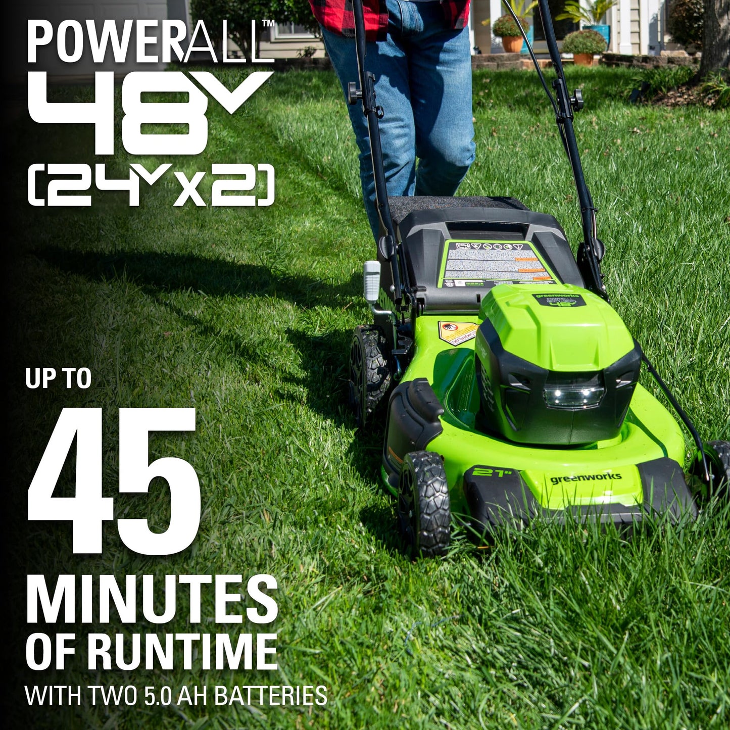 Greenworks 48V (24V x 2) 21" Brushless Cordless (Self-Propelled) Lawn Mower (LED Headlight), (2) 5.0Ah Batteries and Dual Port Rapid Charger Included (200+ Compatible Tools)