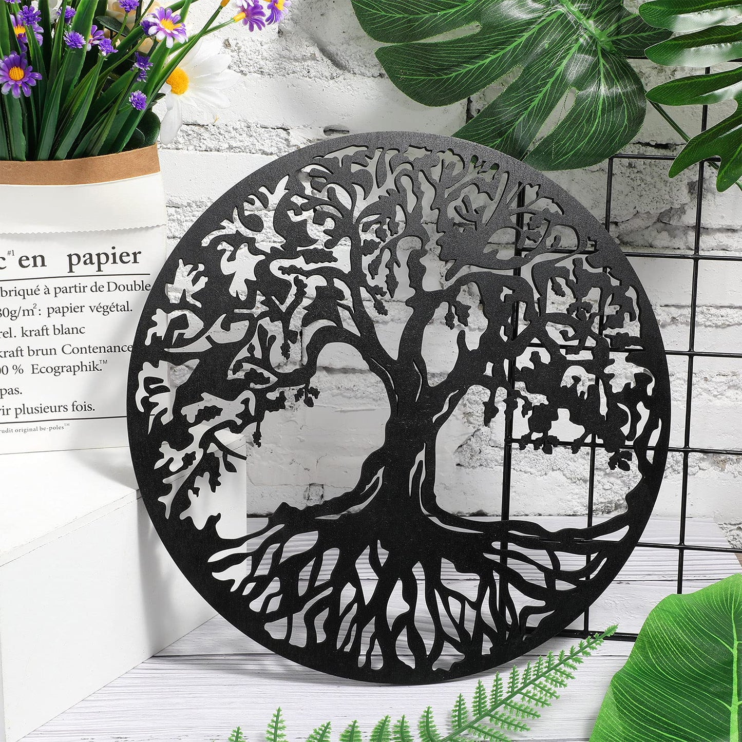 Yalikop Tree of Life Wooden Wall Art Decor Wooden Wall Sculpture 11.8 Inch Tree of Life Wood Hollowed Out Hanging Sign for Farmhouse Home Hanging Decoration Supplies