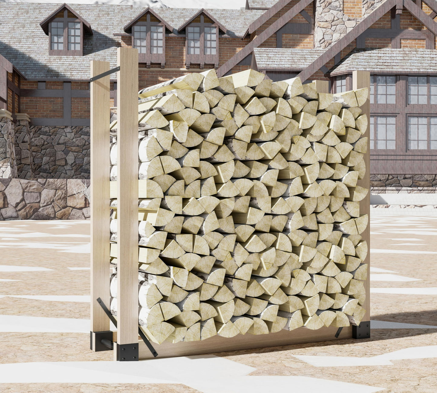 Fire Beauty Firewood Log Storage Rack 2-Pack Bracket Kit, Heavy Duty Adjustable Length,Triangular Stabilizer