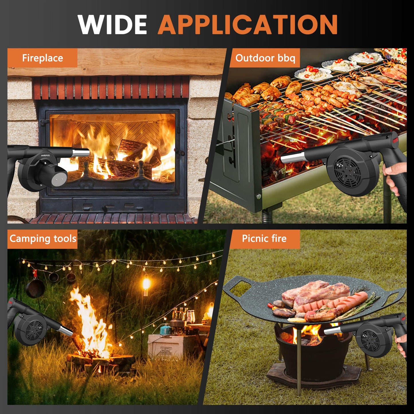 MILBOPAX Wireless Electric Bellows Portable Fireplace Tools Air Blower 12V Fan Bellows Fire Wood Stove Blower Outdoor BBQ Camping Fire Fan