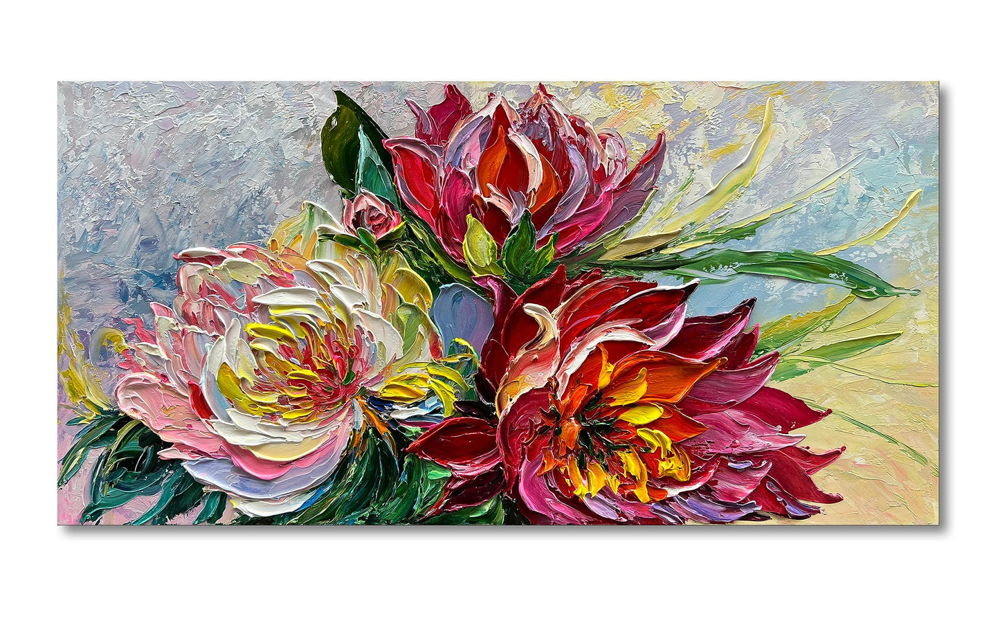 Limiyer Art Hand Painted red Flowers Art Oil Painting 24x48 Thick Texture Abstract Wall Decorative Art Oil Painting