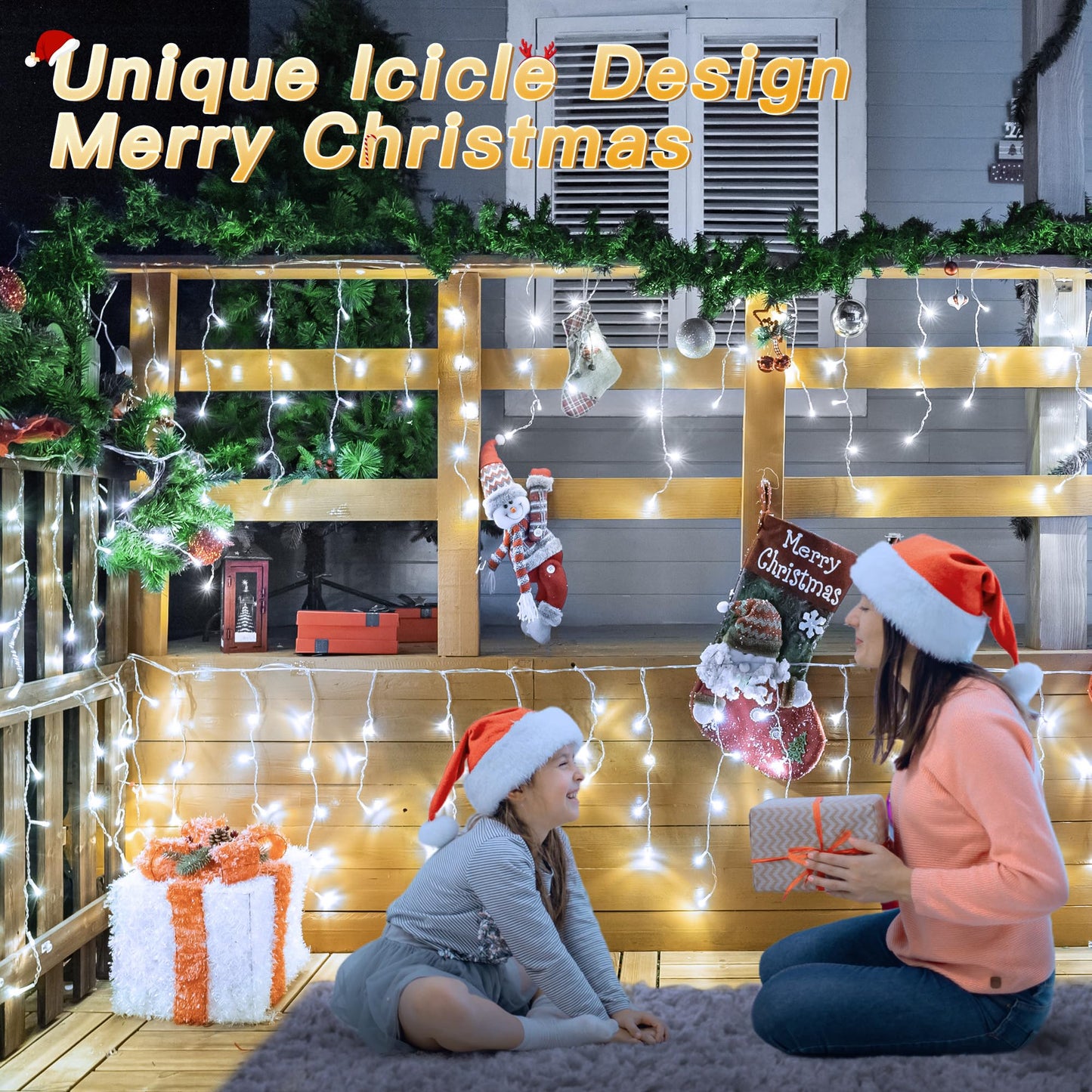 Icicle Lights for Outside, 216LED 24FT Waterproof Christmas Light Outdoor with 8 Modes & Timer, Connectable Christmas Icicle Lights for Eaves House Yard Indoor Outdoor Holiday Decoration(Cool White)