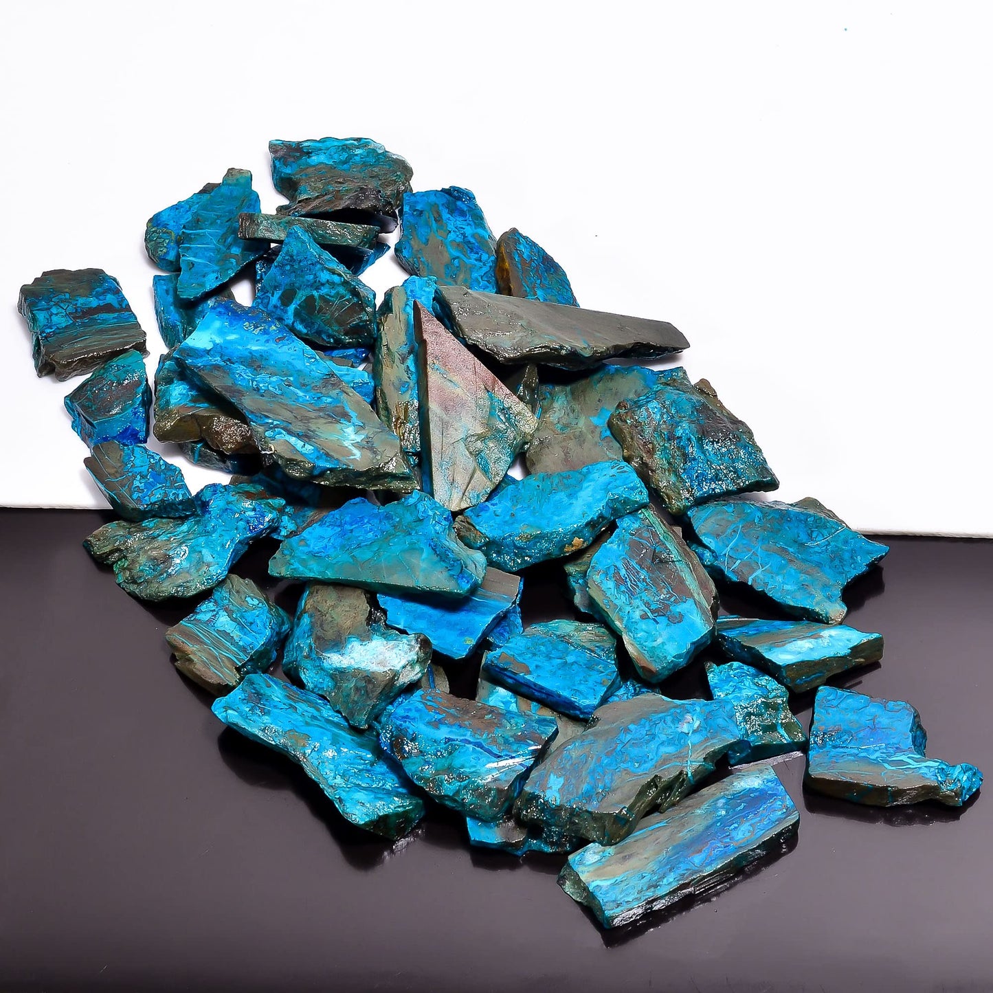 Natural Azurite Raw Slice Gemstone- Healing Crystals for DIY Jewelry Making -Loose Natural Cabochon -Perfect for Crafting Unique Jewelry Designs (5 pcs, 25-35 mm)