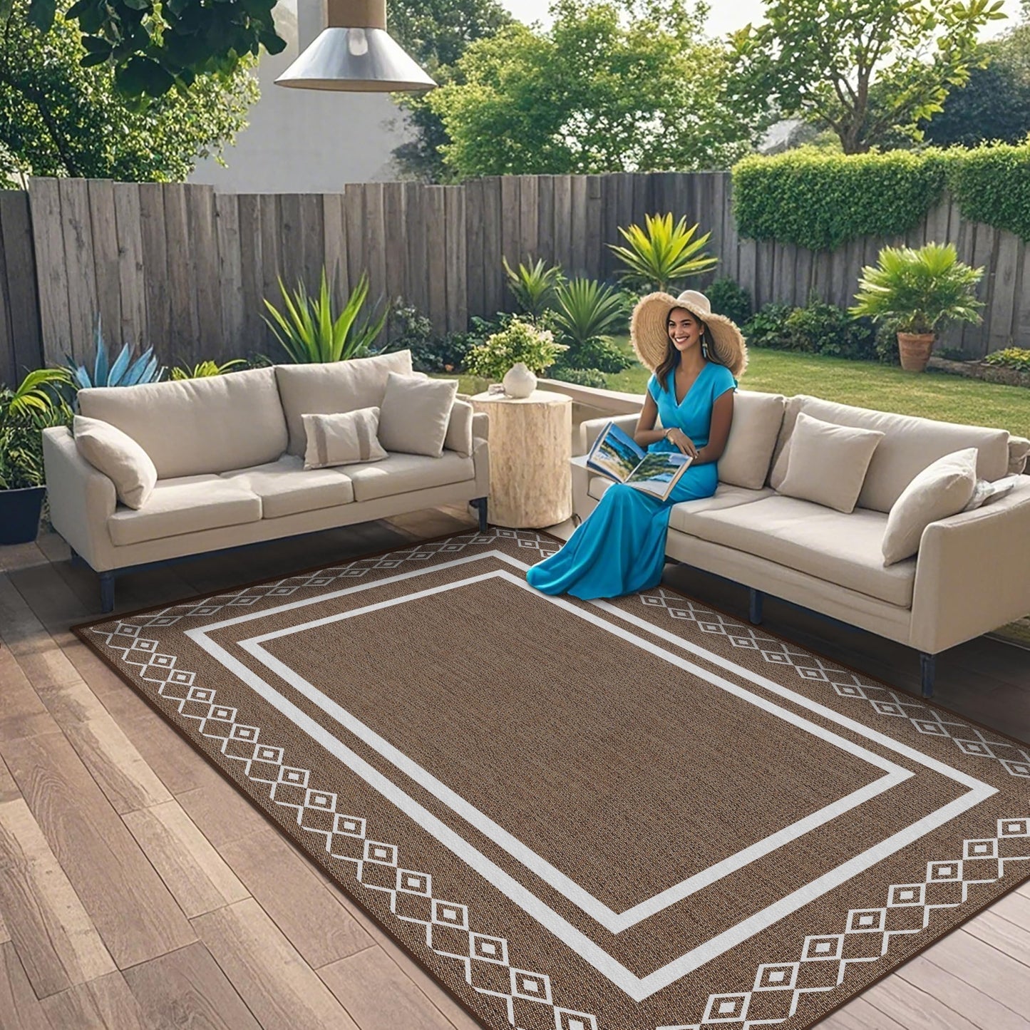 Arenarug Outdoor Patio Rug, Outside Rectangular Carpet, Moroccan Geometric Rugs, Washable Large Indoor Outdoor Rug 8x10 Mats for RV, Picnic, Backyard, Deck, Balcony, Porch, Beach