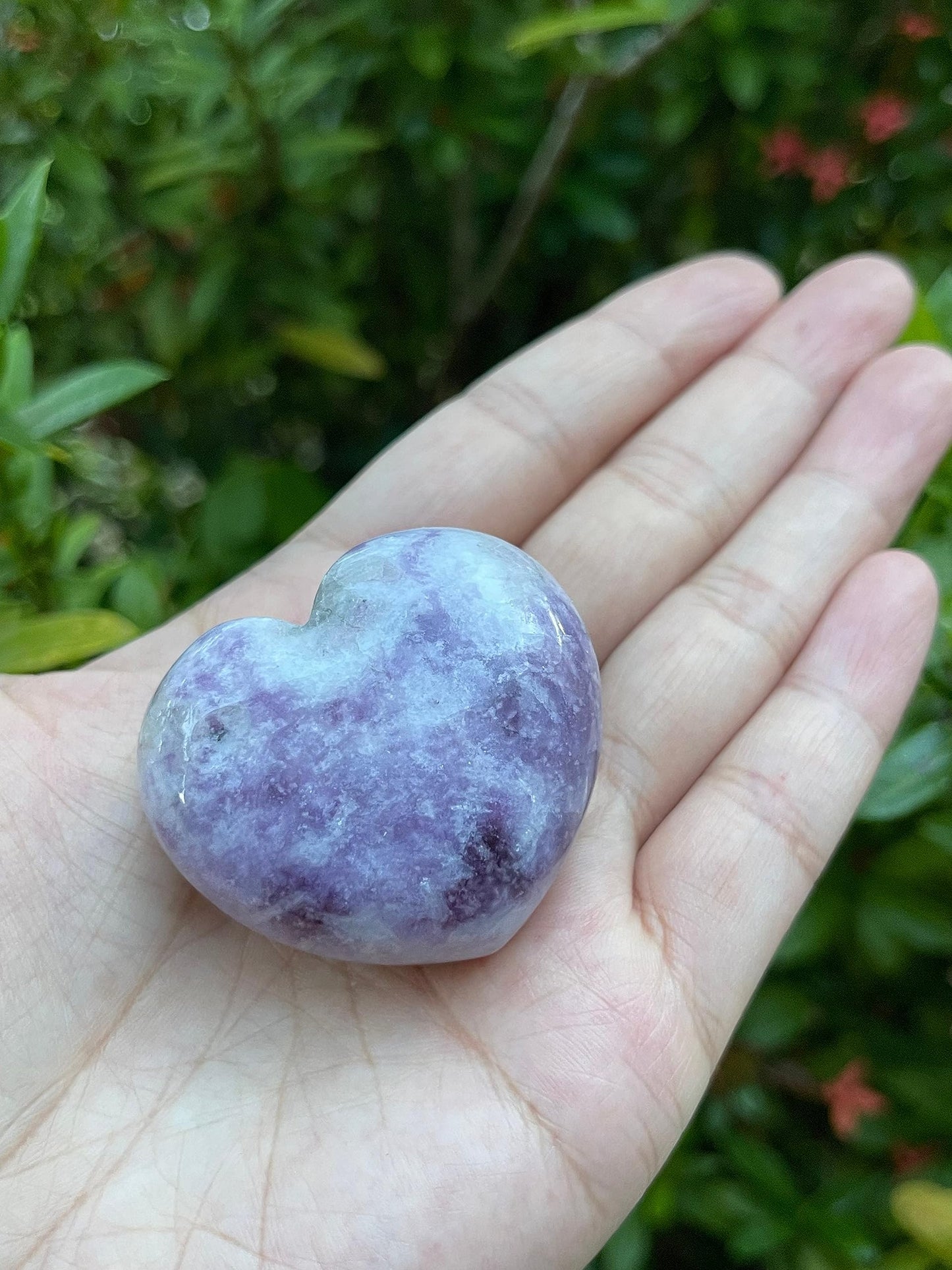 GAF TREASURES Lepidolite Gemstone Hearts, Polished Lepidolite Puffy Hearts, Lepidolite Crystal Palm Stone, Lepidolite Healing Crystal Hearts (1 Heart)