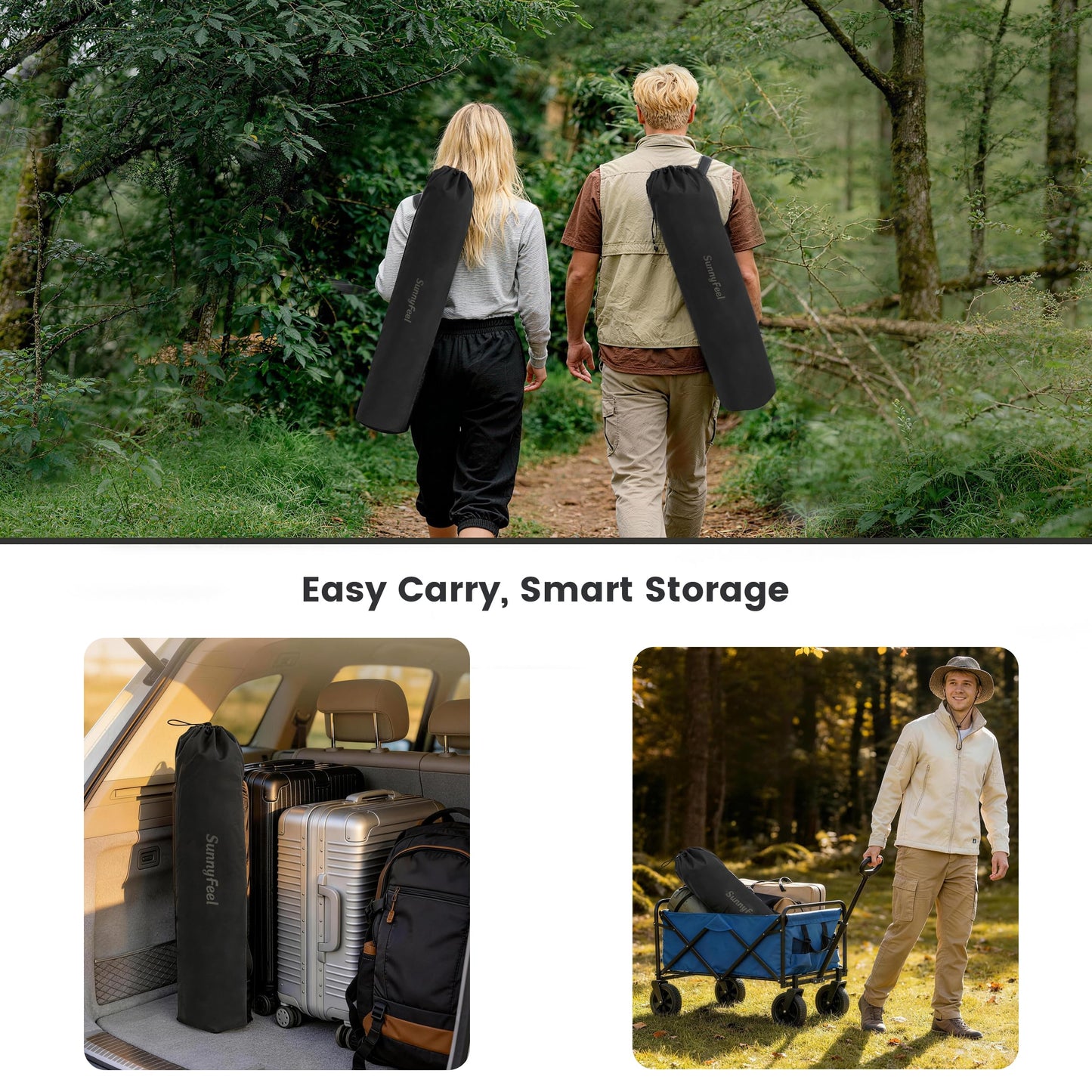 SUNNYFEEL Portable Camping Chair with Side Pockets & Cup Holder 500LBS Capacity Padded Portable Outdoor Chair, Carry Bag Included, Great for Camping, Tailgating, Firepits, Patio, & More Black