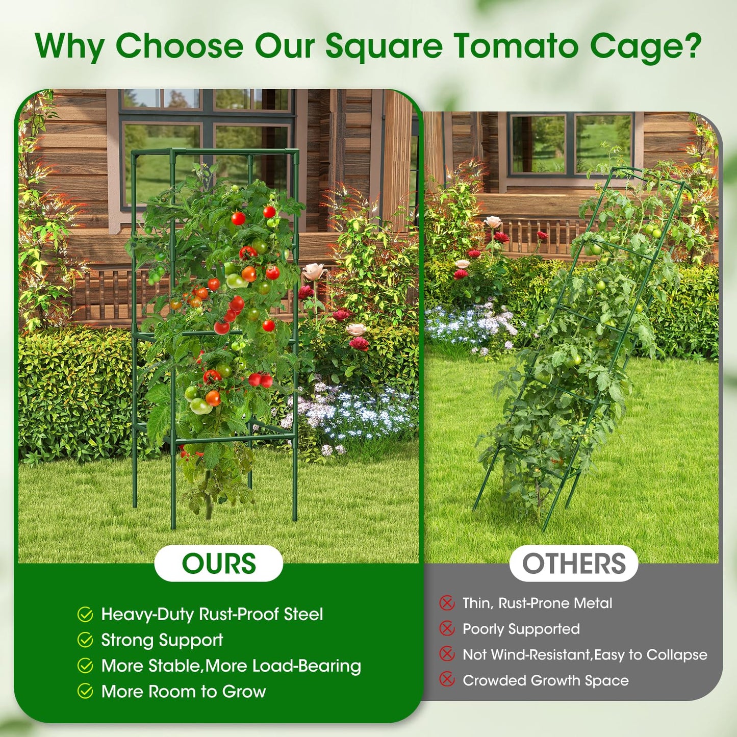 MQHUAYU 2 Pack Tomato Cage for Garden Support, 43 inch Tall Adjustable Plant Support Stakes, Tomato Trellis Extra Bold for Climbing Vegetables Plants Flowers