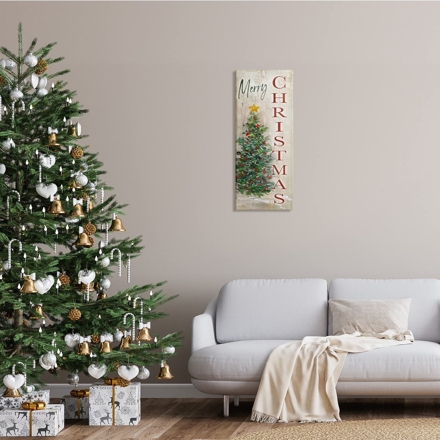 Stupell Industries Merry Christmas Greeting Festive Rustic Holiday Tree