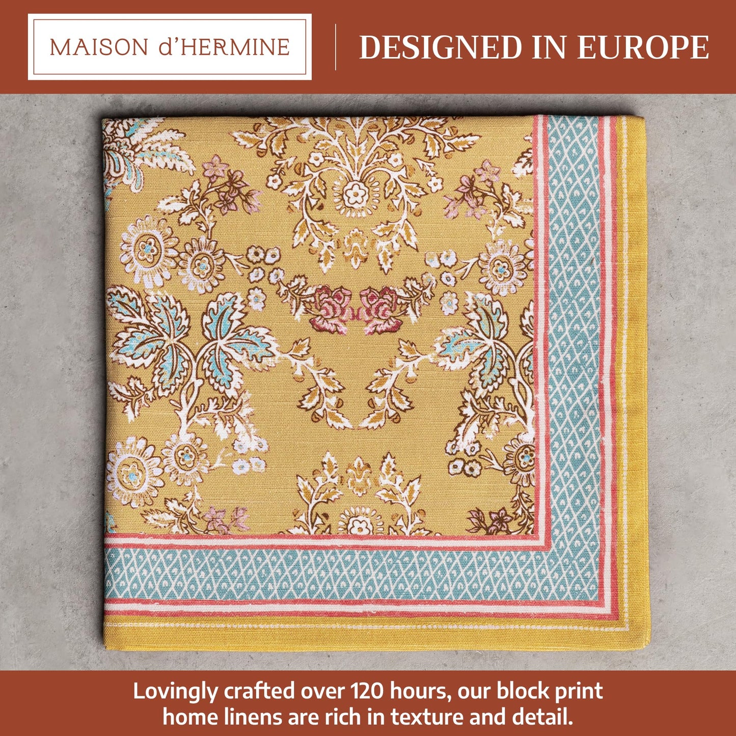 Maison d' Hermine Cloth Napkins Set of 4 100% Cotton Everyday Reusable Square Napkins Cloth Washable Dinner Party Wedding Restaurant Gifts for Mothers Day Spring/Summer (Marquise, 20" x 20")