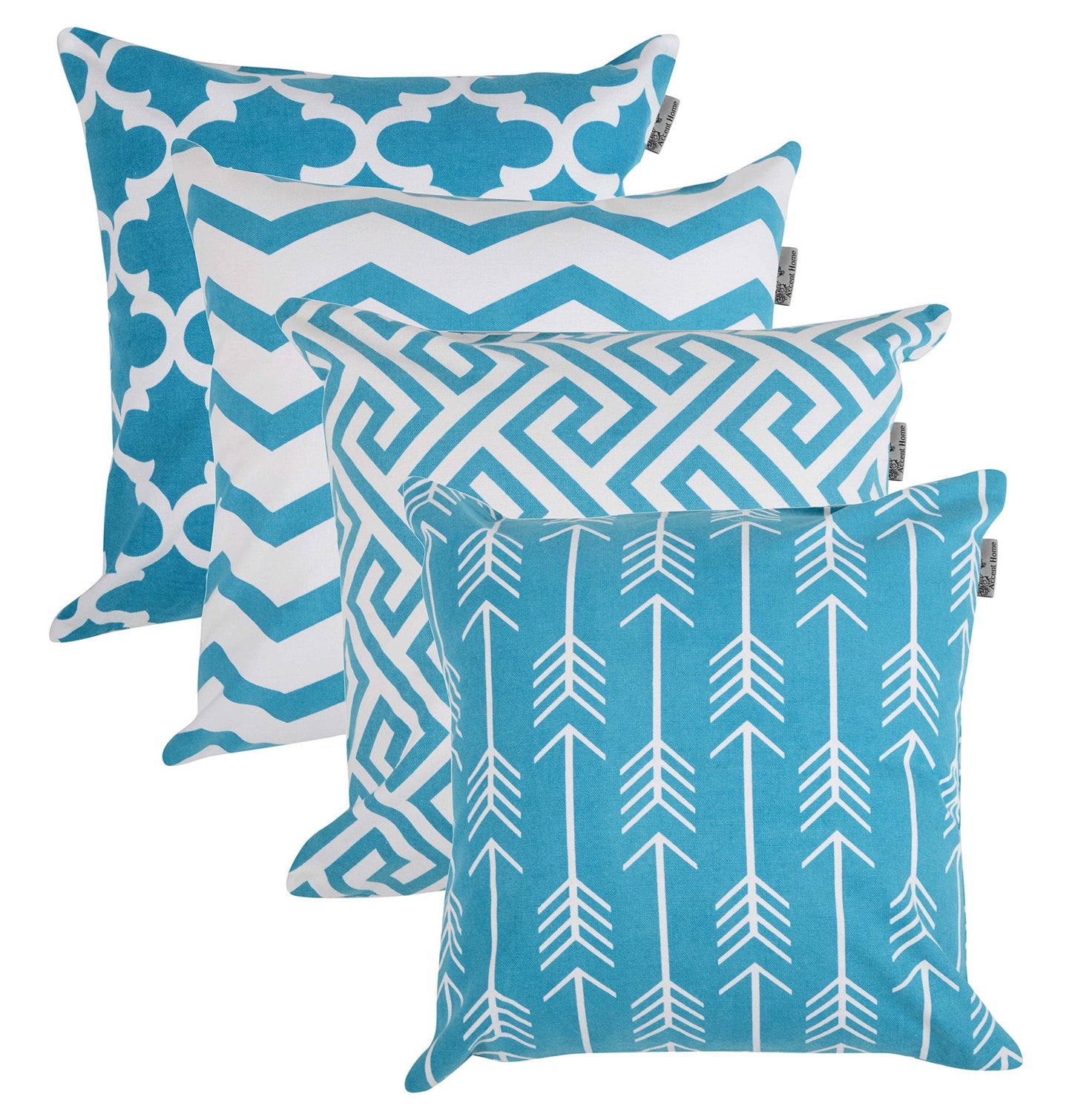 ACCENTHOME Cotton Canvas Throw Cushion Cover Printed Both Side for Home Sofa Couch, Chair Back Seat,4pc Pack 18"x18" in Color Aqua