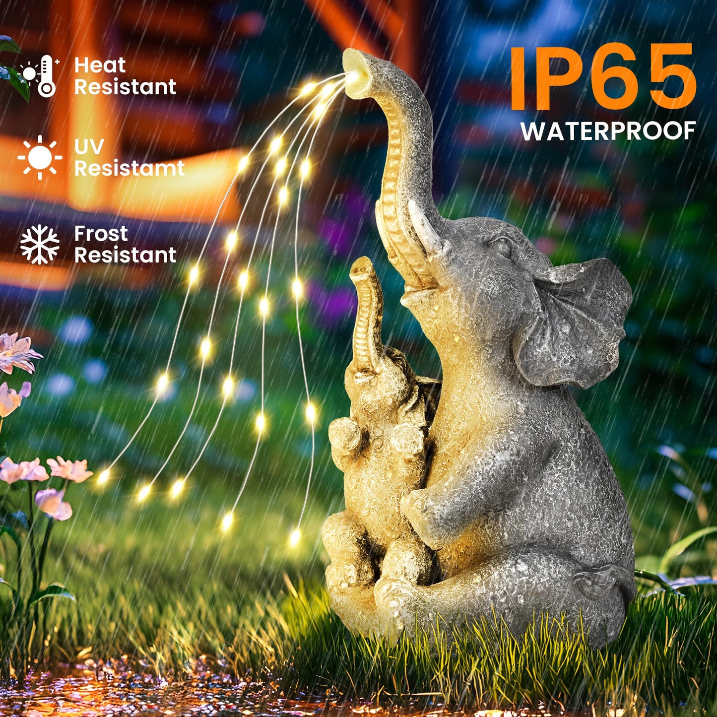 GIGALUMI Solar Garden Outdoor Statues for Women, Mom, Grandma. Elephant Figurine Housewarming and Birthday Gifts Outdoor Statue Light Decor Ornament for Backyard, Patio, Balcony, Lawn, Pond