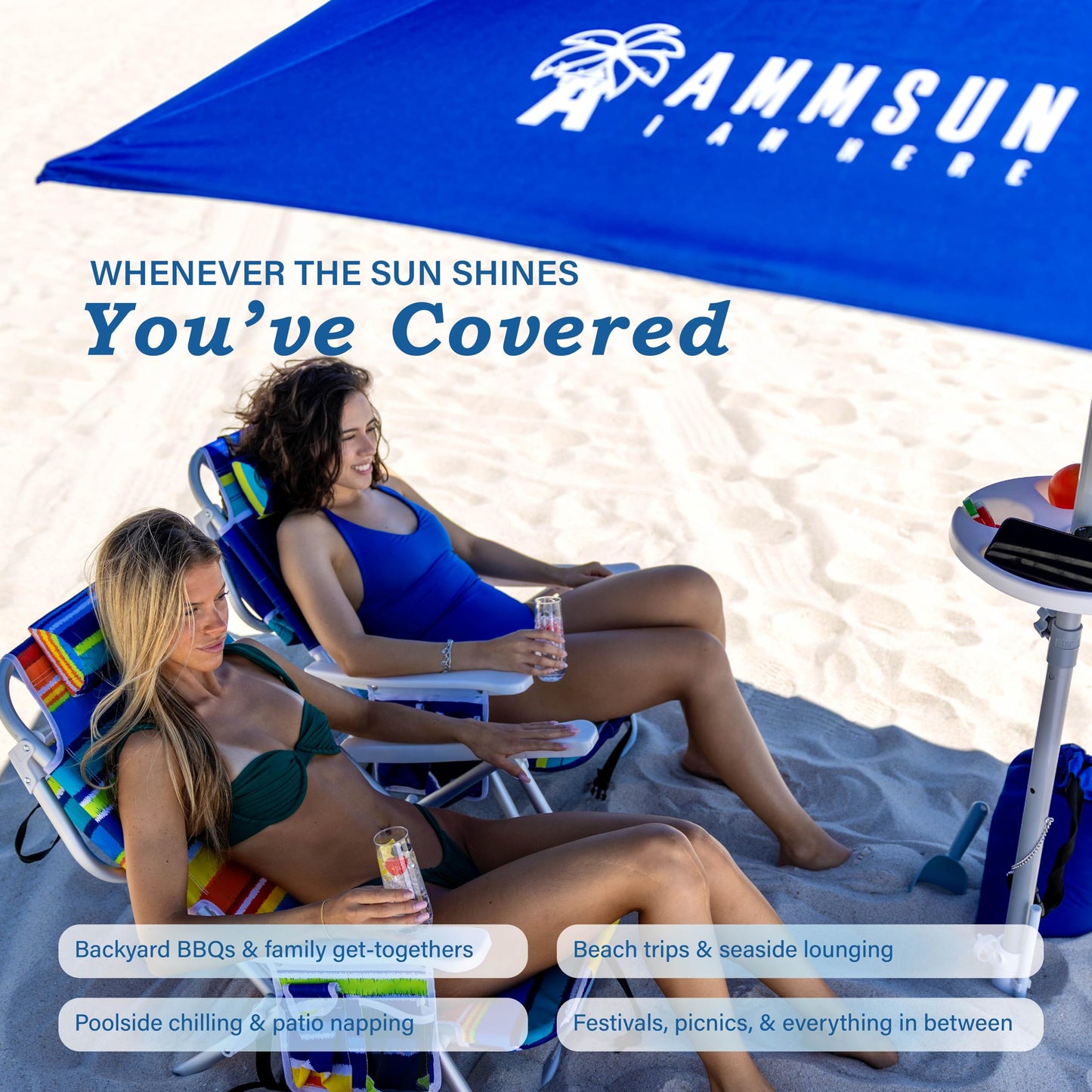 AMMSUN 8ft Large Beach Umbrellas for Sand Heavy Huty Wind Portable Commercial Grade Patio Beach Umbrella with Sand Anchor Adjustable Height Air Vent UPF 50+ Telescoping Pole without tilt Dark Blue