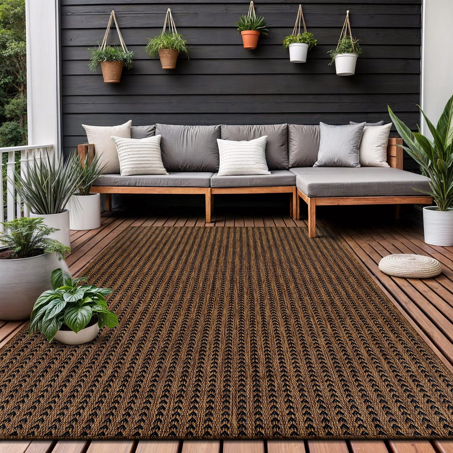 Washable Outdoor Rug 6x9 Modern Area Rugs Outdoor Carpets Striped Pattern Non Shedding Waterproof Easy Clean Patio Deck Porch Living Room Bedroom Garden RV (6 X 9 Gold)