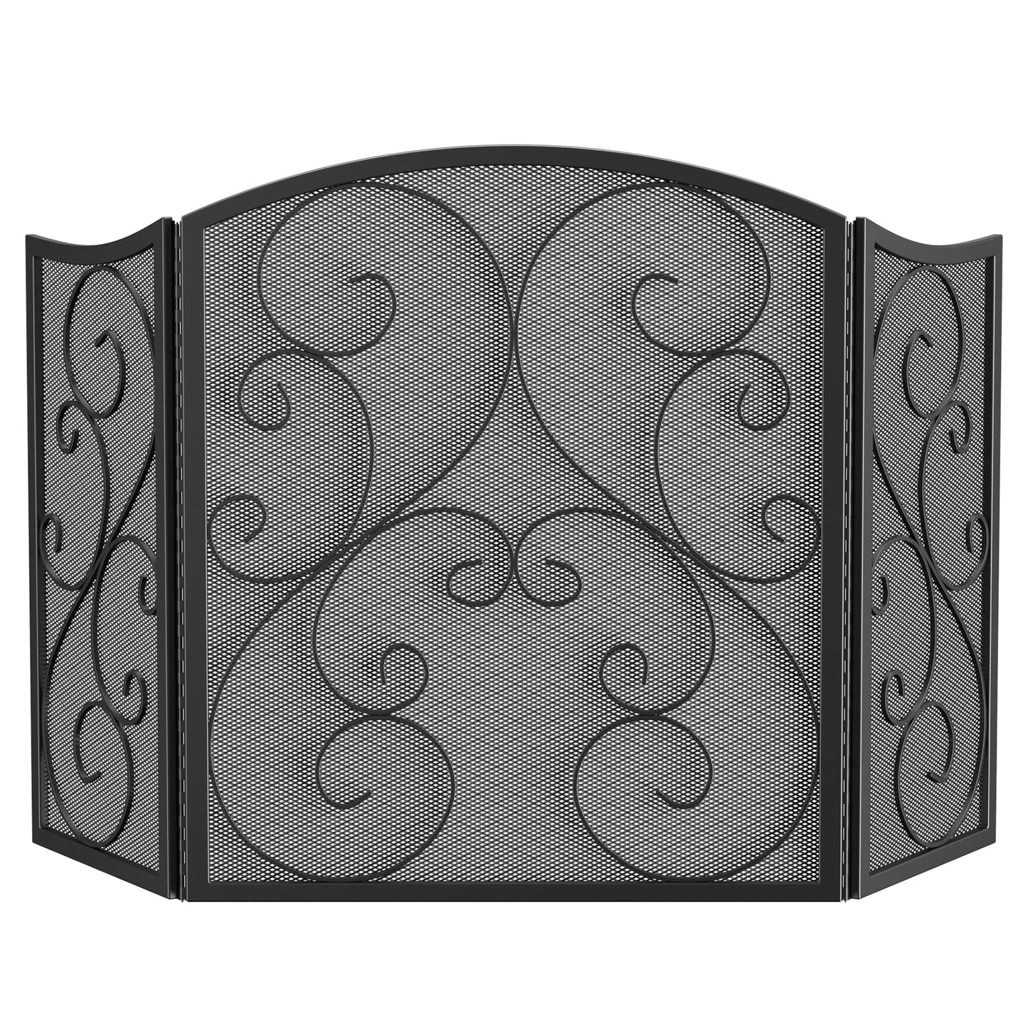 Fire Beauty Fireplace Screen 3 Panel Wrought Iron Metal 48"(L) x30(H) Spark Guard Cover(Black)