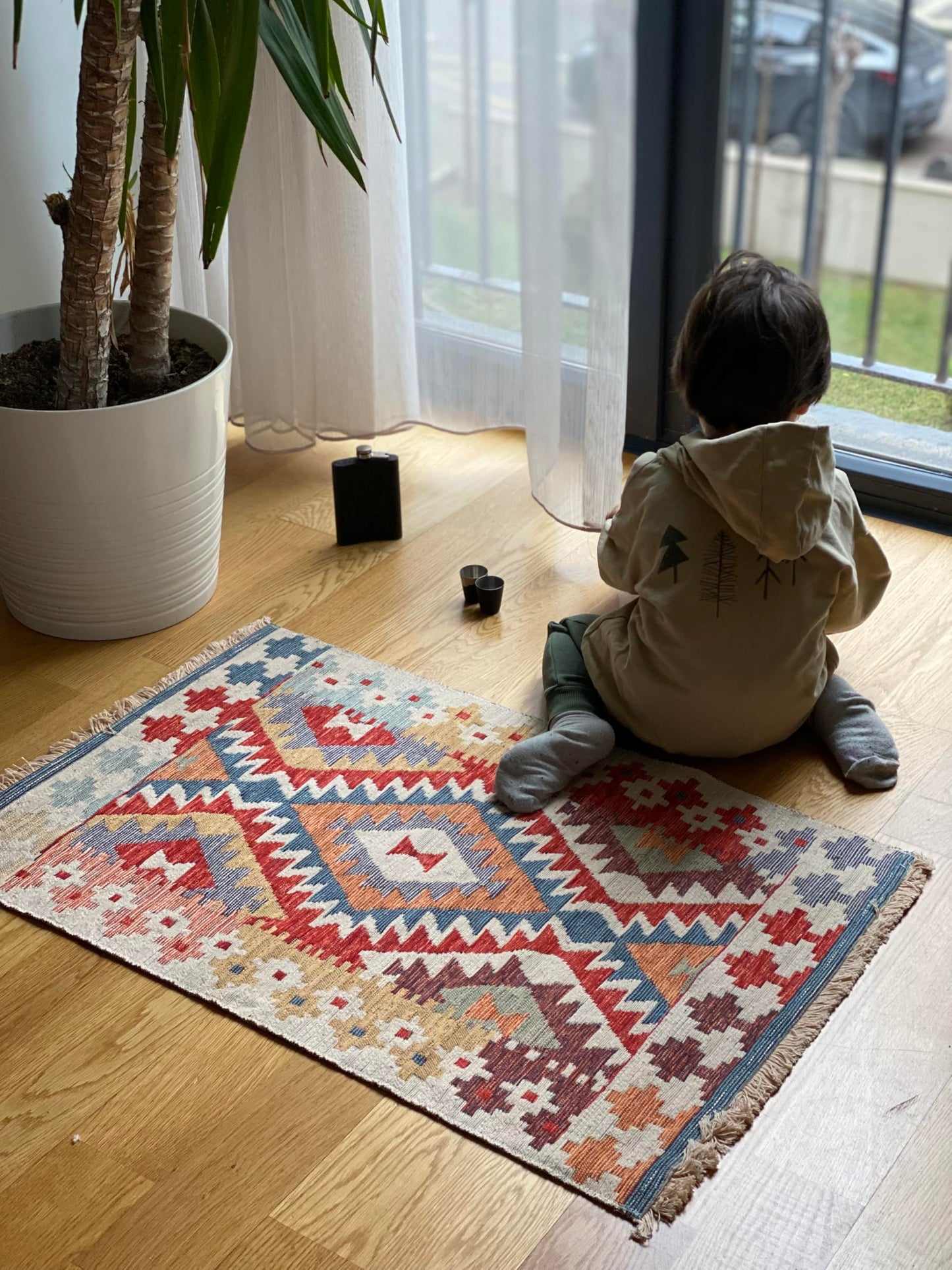 Secret Sea Collection: Modern Kilim Series Small Area Rug, Washable, Reversible, Cotton (2 x 3 feet, Eternal Flow)