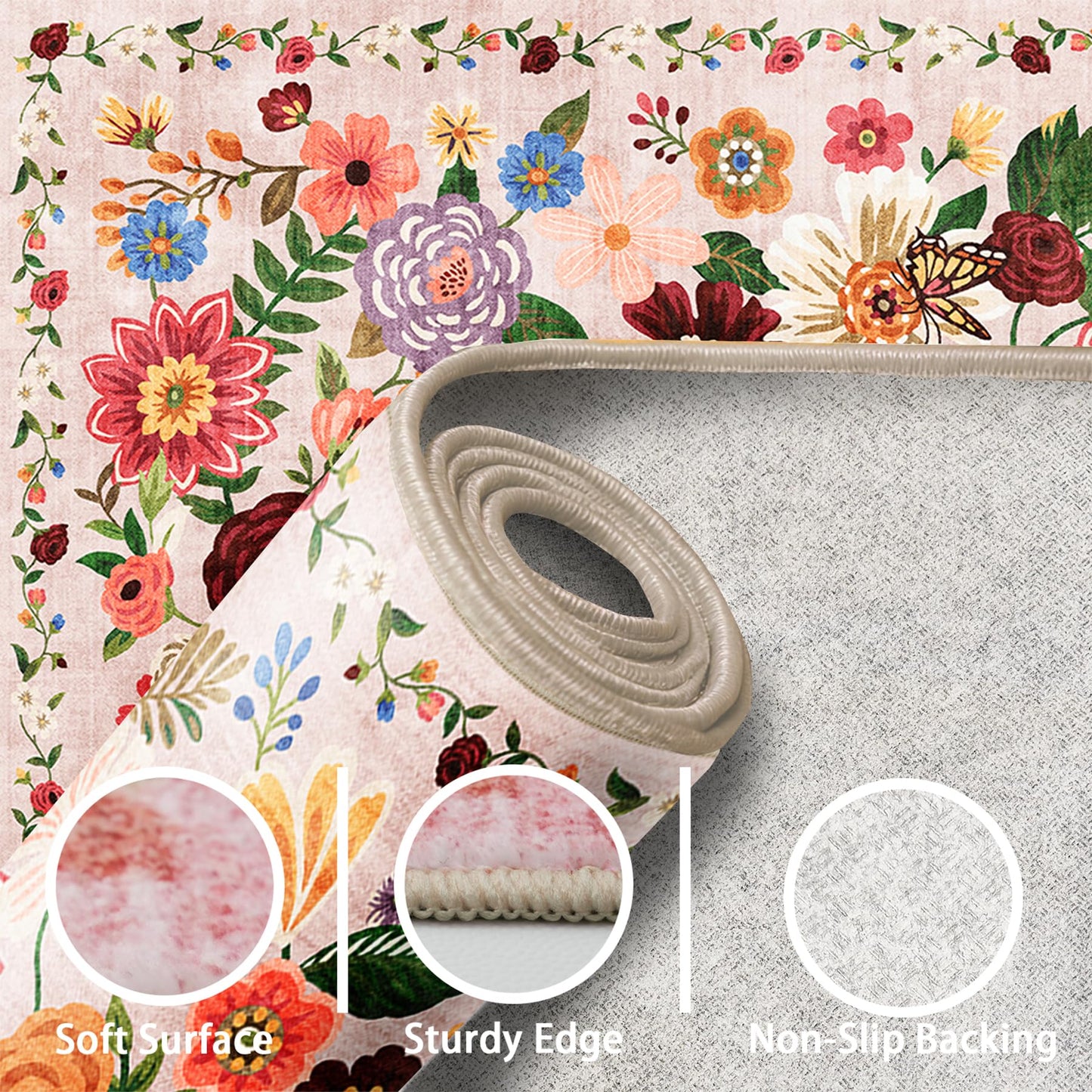 Runner Rug 2x6, Kitchen Rug Non Slip Washable Rugs with Rubber Backing Soft Floral Carpet Runner for Hallways, Kitchen, Laundry, Bedroom, Bathroom (2 x 6, Beige)