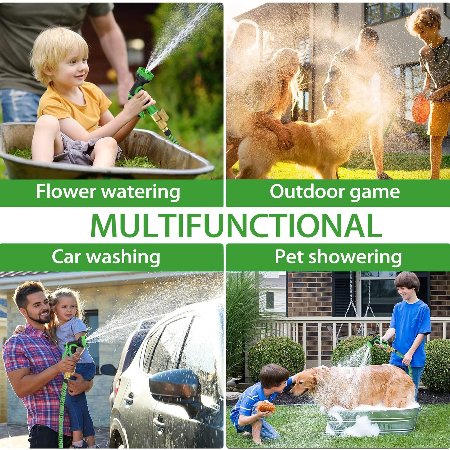 50 ft Expandable Garden Hose -2026 Newly Upgraded Expanding Garden Hoses with 10 Function Spray Nozzle, Extra Strength Fabric, Leak-Proof, Lightweight, Kink-Free Flexible Retractable Hose(Green Black)