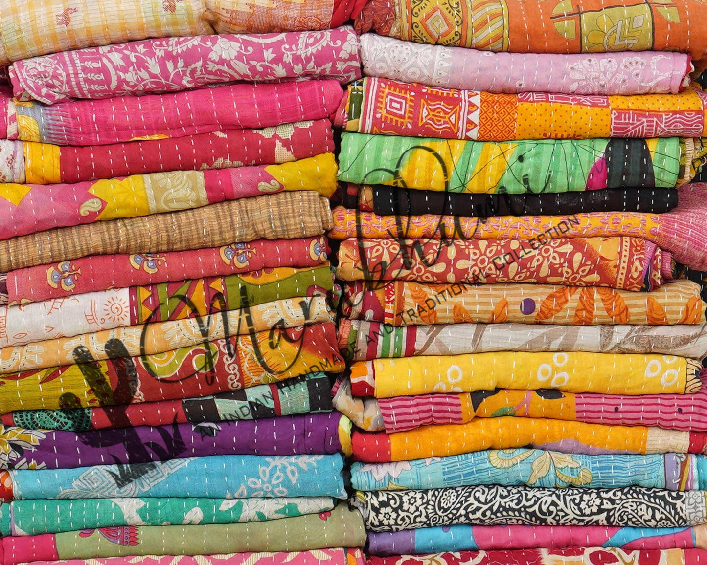 Marubhumi 10 Pieces Mix Lot of Indian Kantha Quilts Cotton Bed Cover Throw Old Sari Made Assorted Patches Made Blanke