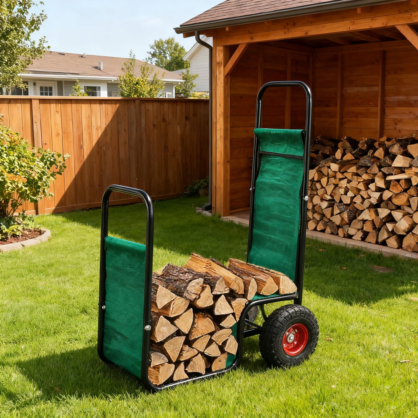 Doublehorse Firewood Cart with wheels: 27 x 20 x 44 in Large Heavy Duty Metal Waterproof Portable Storage Rack - for Outdoor Camping Backyard Fireplace Indoor Use For Women Men