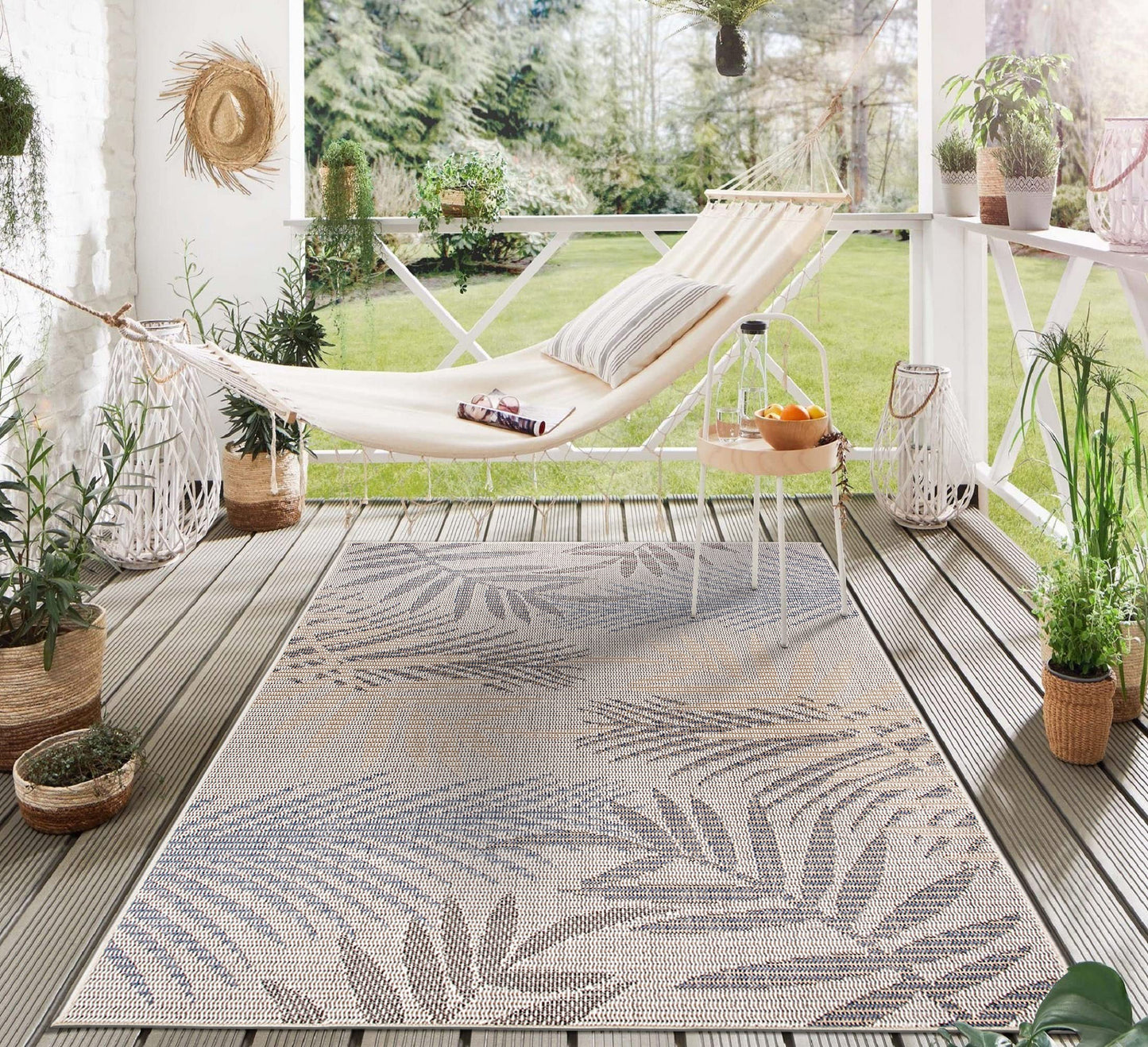 Rugshop Bahama Palm Frond Indoor/Outdoor Non-Shedding Patio Deck Backyard Area Rug 5' x 7' Cream