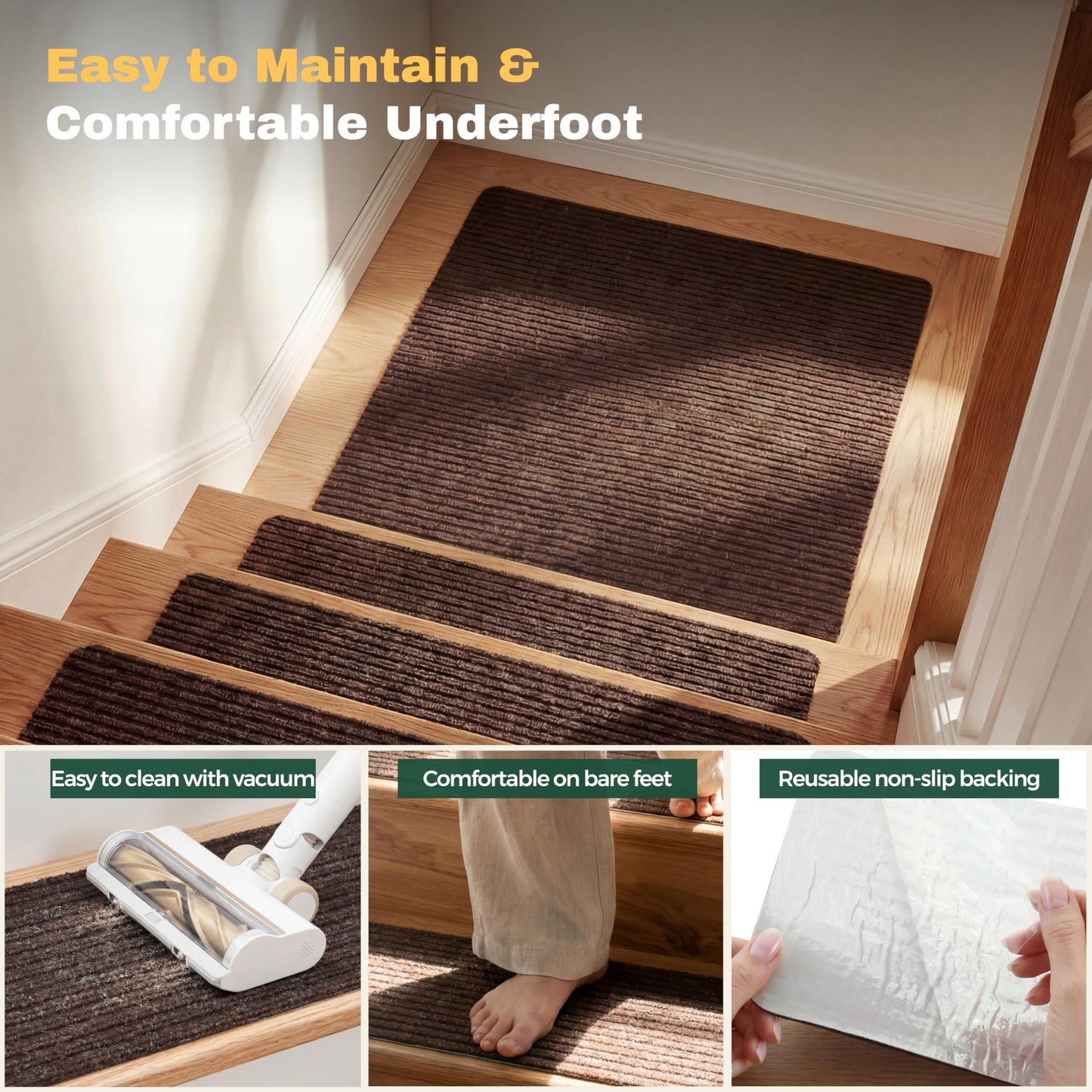MBIGM Non-Slip Carpet Stair Tread Mat 30" x 30" Landing Rug-Matching Mat Non-Skid Safety Rug Slip Resistant - Brown