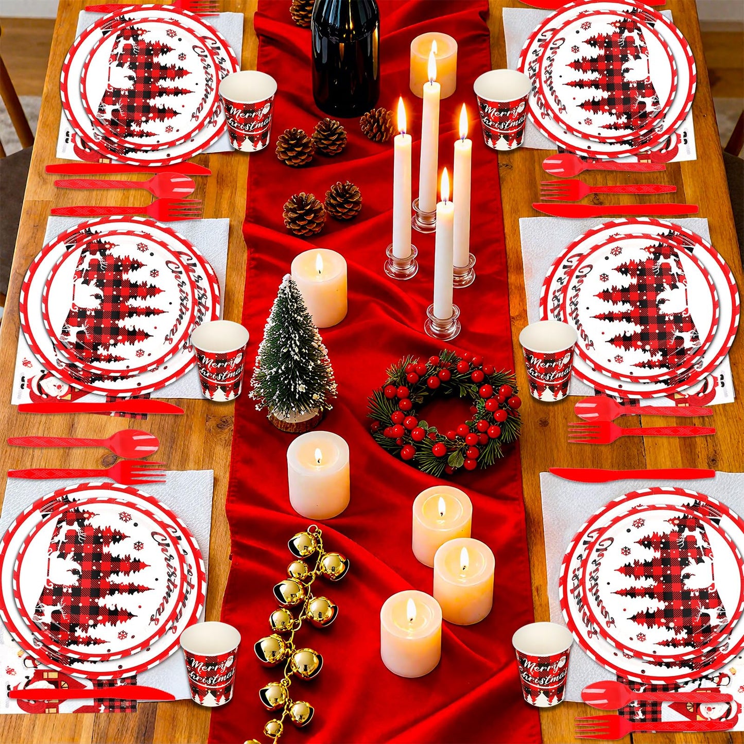 175 Pcs Christmas Paper Plates and Napkins Sets Santa Claus,Snowman,Reindeer Disposable Dinner Tableware Set With 7" Plate, 9" Plates, Napkins,Cups & Knife & Fork &Spoon Party Supplies Serve 25 Guests