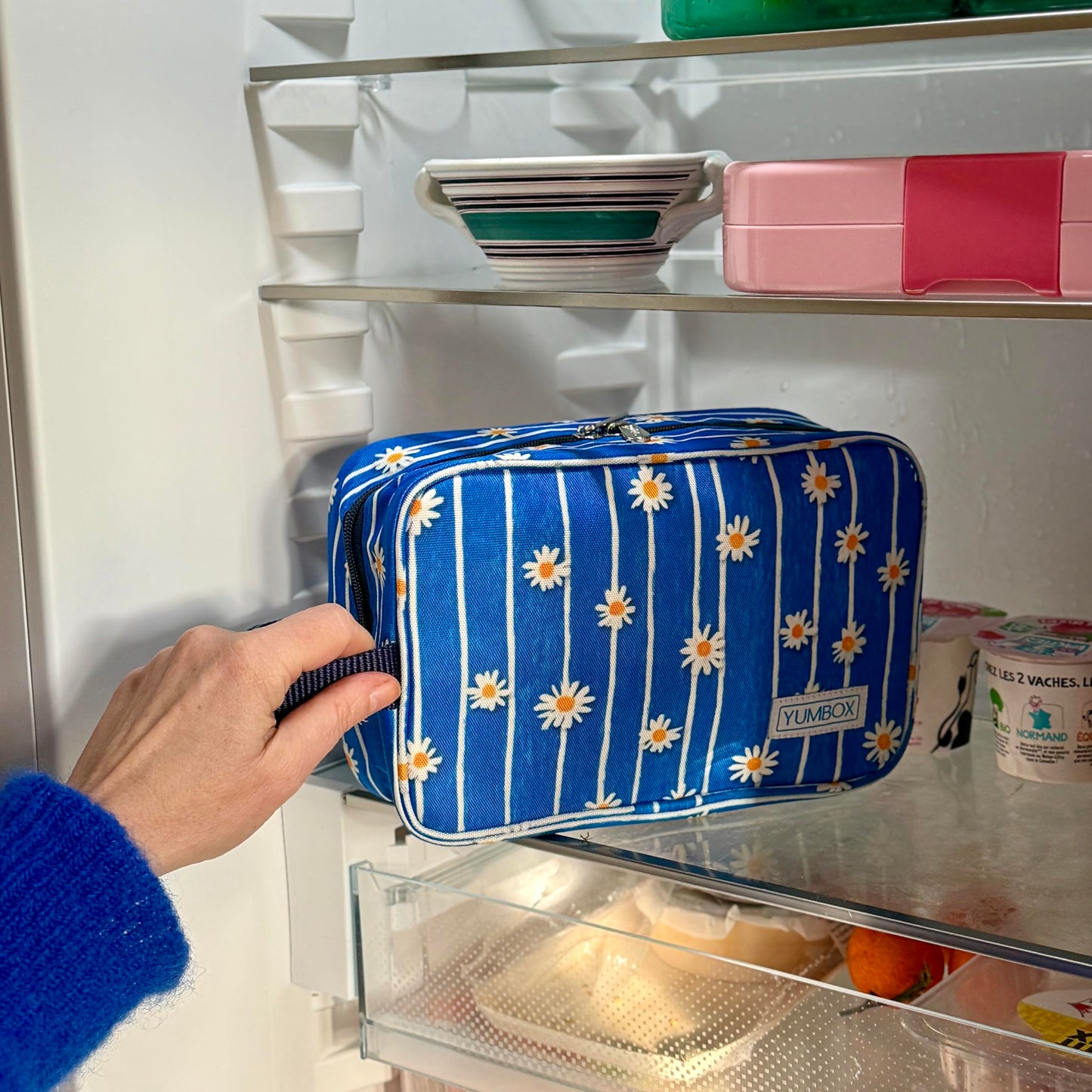 Yumbox Chill Snack Bags with 2 Removable Gel Ice Packs, Flexible Cooling, Insulated Lunch Bag, Wipe Clean fabric, Lined, Zipper Closure, Buckle Strap, Daisy Print