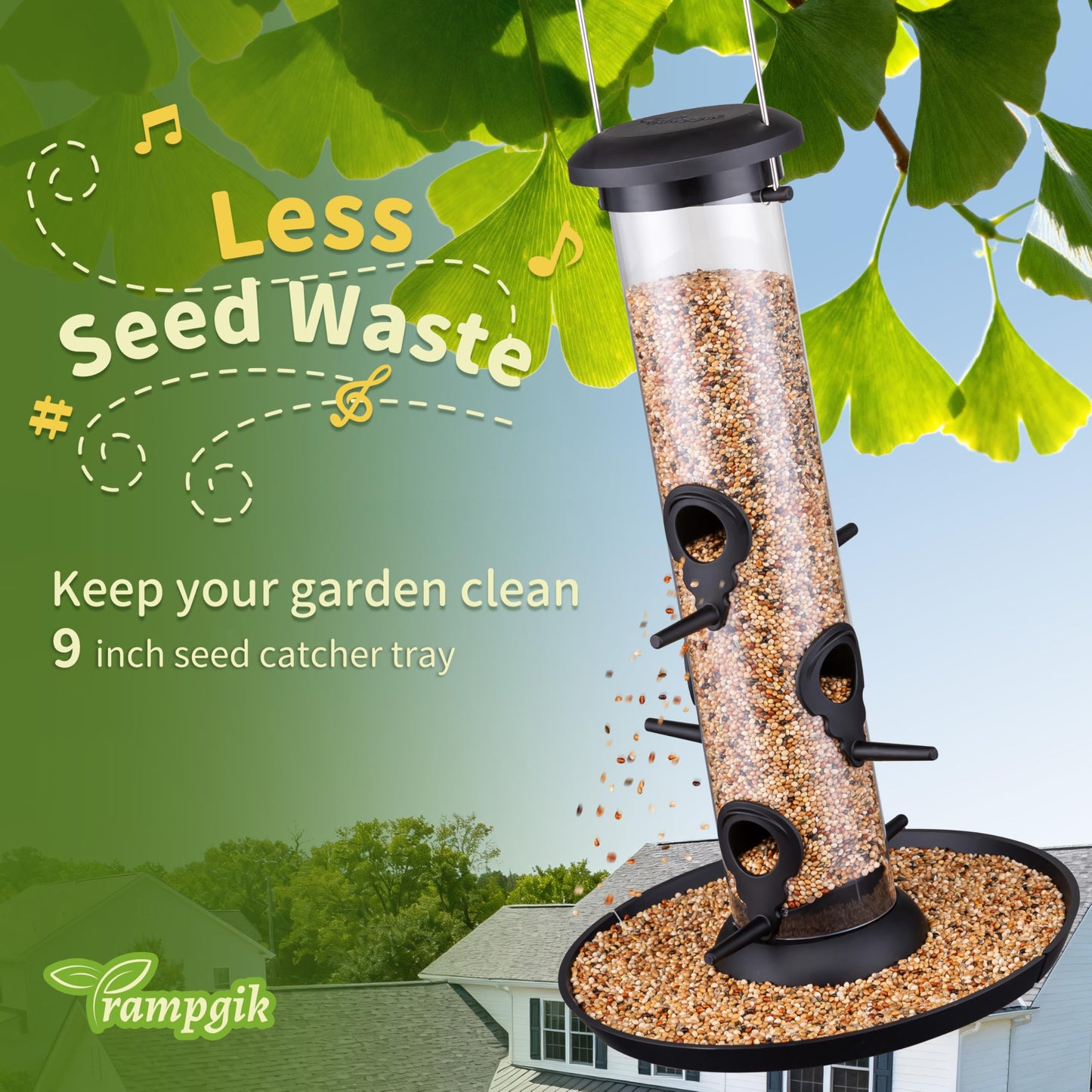 Trampgik Bird Feeders for Outdoors Seed Catcher,6 Port Wild Bird Feeders with Tray,Bird Feeders for Outside Hanging for Cardinal 13 Inch,Black,Pack of 1