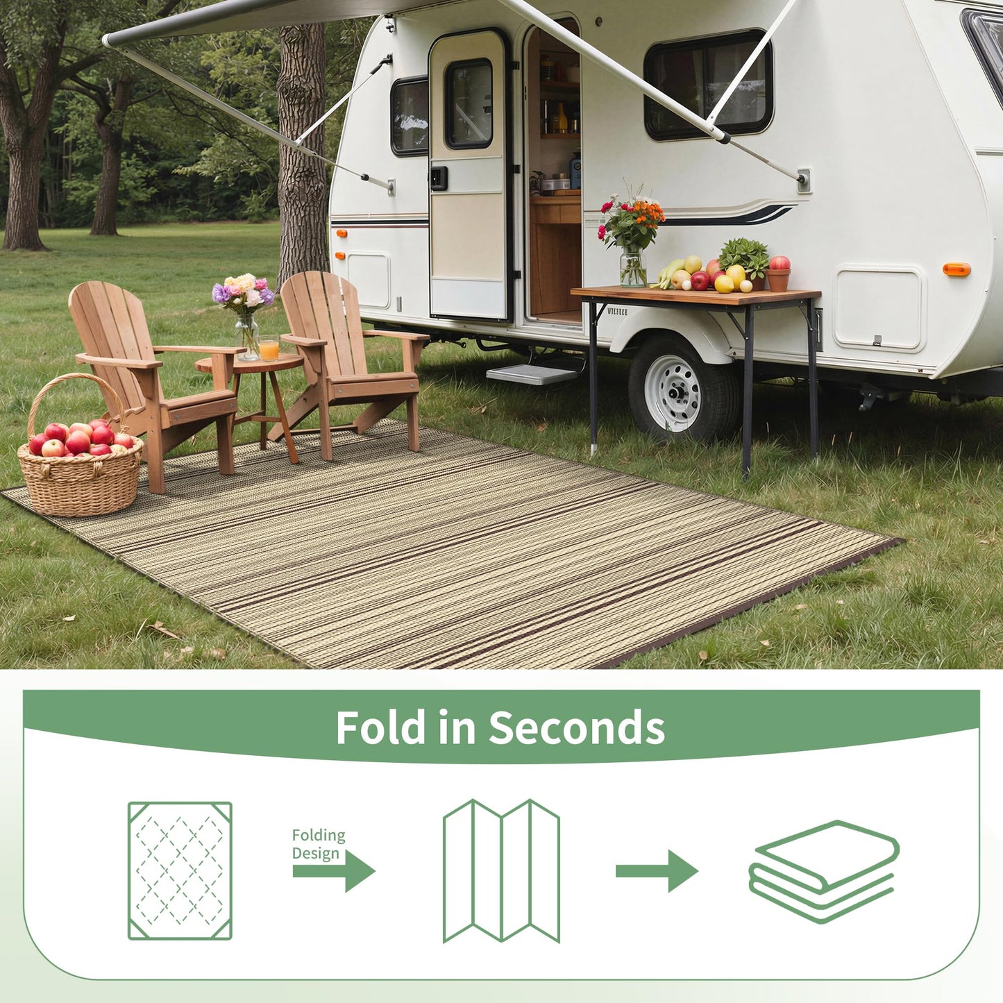 GENIMO Outdoor Rug 9x12 ft Waterproof, Reversible Plastic Straw Patio Rug for RV Camping Mat, Deck, Backyard Balcony Mat - Lightweight & Easy to Clean, CoffeeBeige
