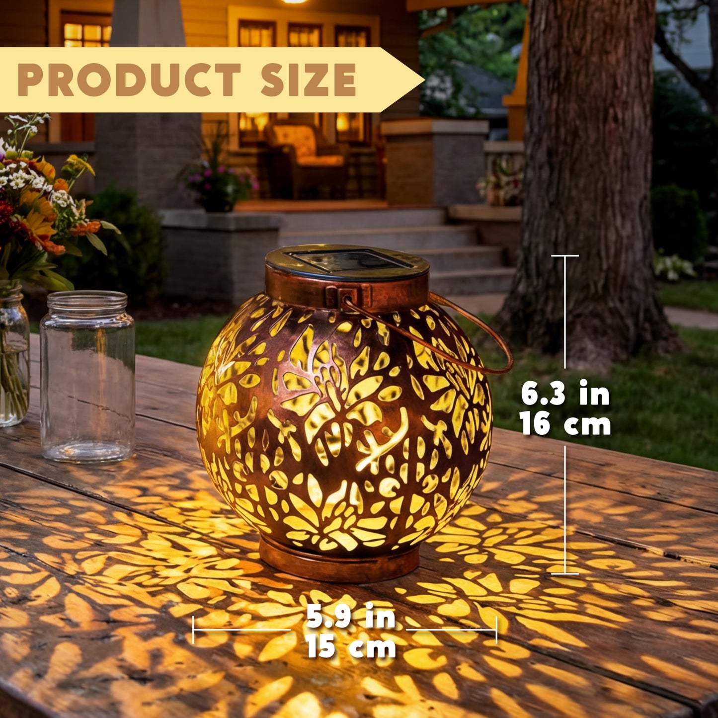 JOIEDOMI 2 Pack Outdoor Solar Hanging Lantern Lights, Waterproof Tabletop with Handle, LED Moroccan Lanterns, Metal Decorative Garden Solar Lights Spring for Patio, Lawn, Porch, Backyard